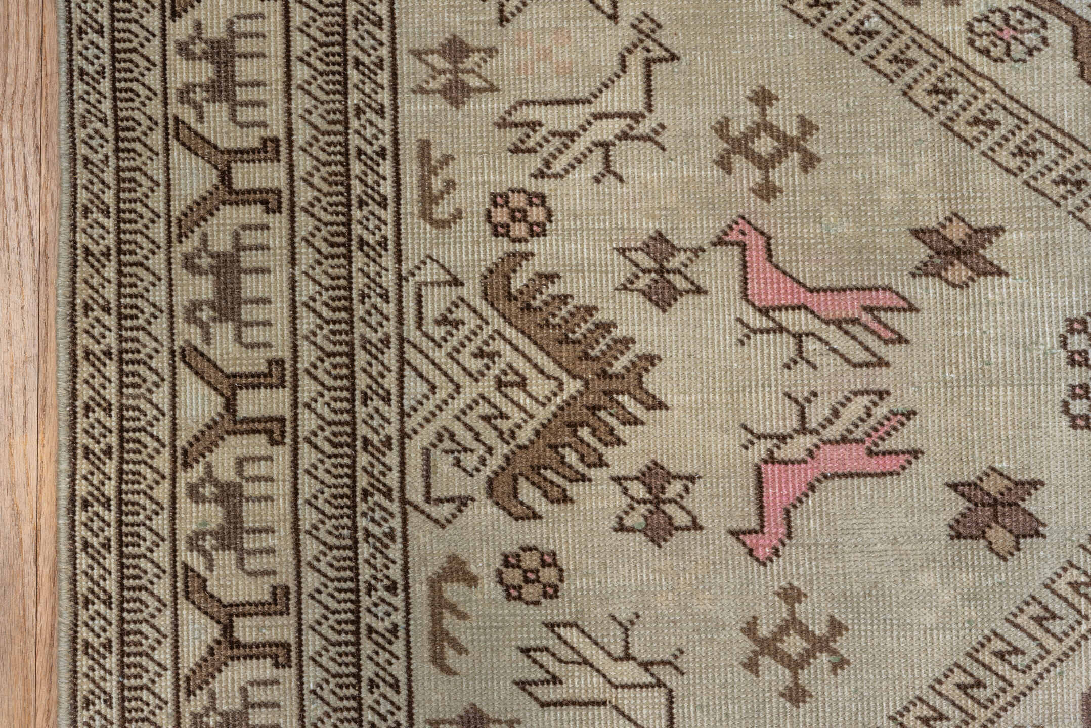 4' x 6' one-of-a-kind handmade antique Ardebil small size rug. Color palette: ivory, brown, taupe, rose, camel, sage, beige