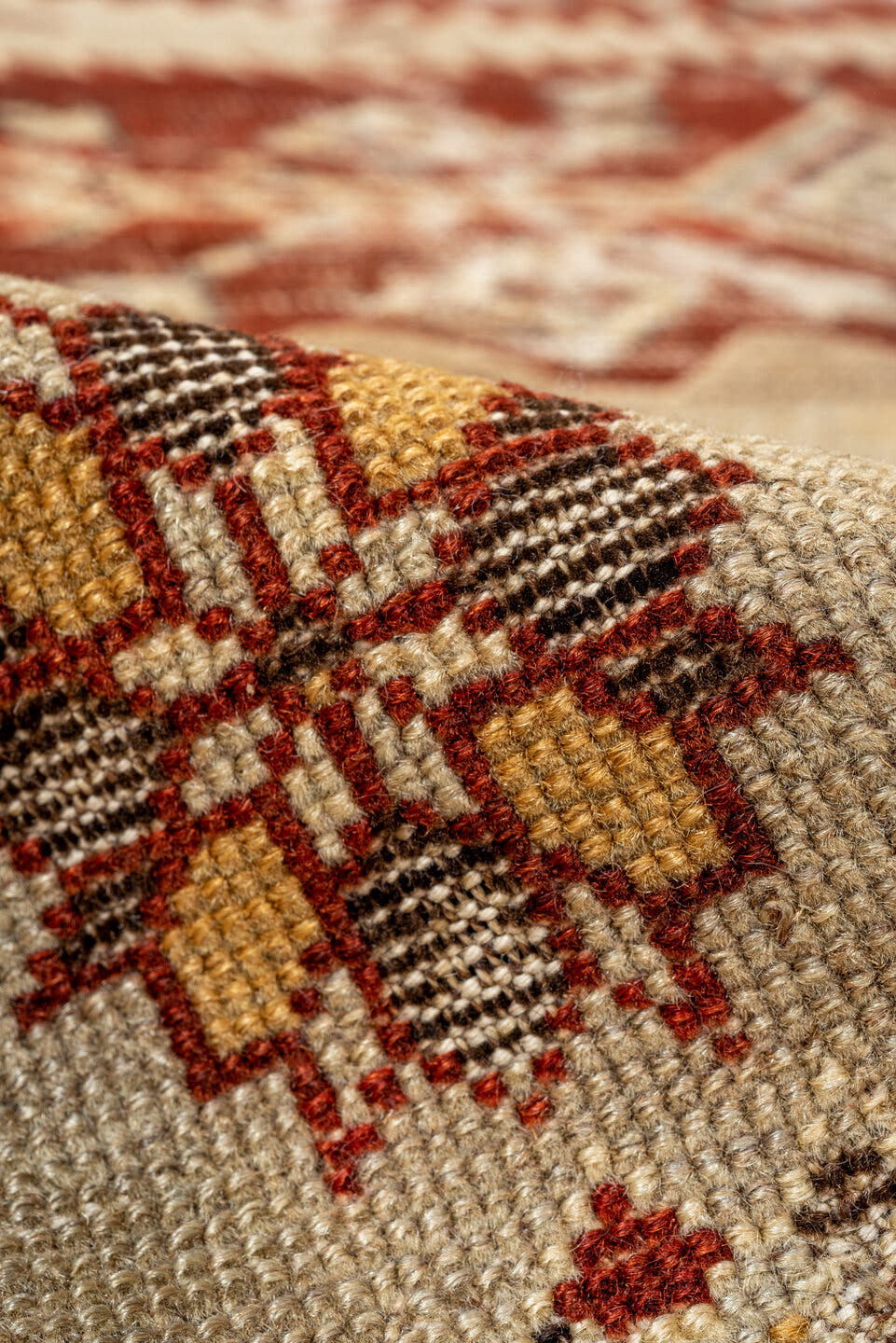 4' x 6' one-of-a-kind handmade antique Shirvan small size rug. Color palette: ivory, rust, camel, taupe, gold, brown