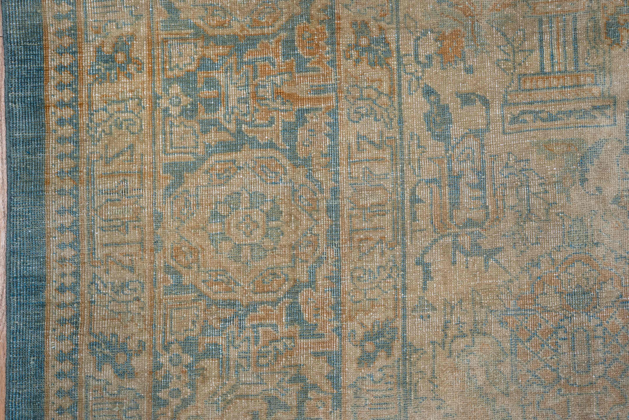 8' x 10' one-of-a-kind handmade antique Tabriz large size rug. Color palette: beige, ivory, sky blue, taupe, camel, sage