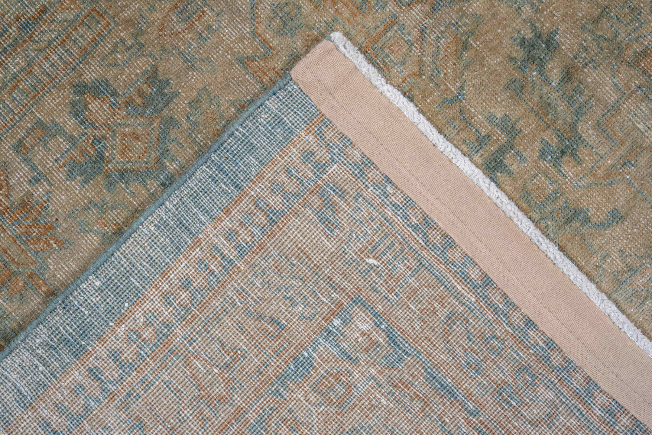 8' x 10' one-of-a-kind handmade antique Tabriz large size rug. Color palette: beige, ivory, sky blue, taupe, camel, sage
