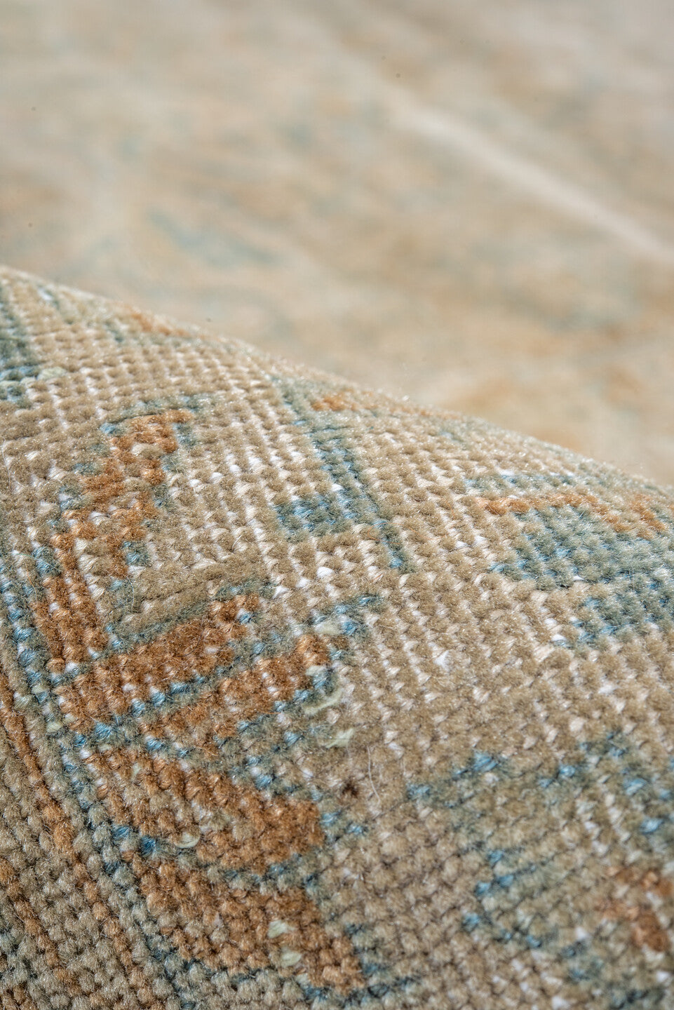 8' x 10' one-of-a-kind handmade antique Tabriz large size rug. Color palette: beige, ivory, sky blue, taupe, camel, sage