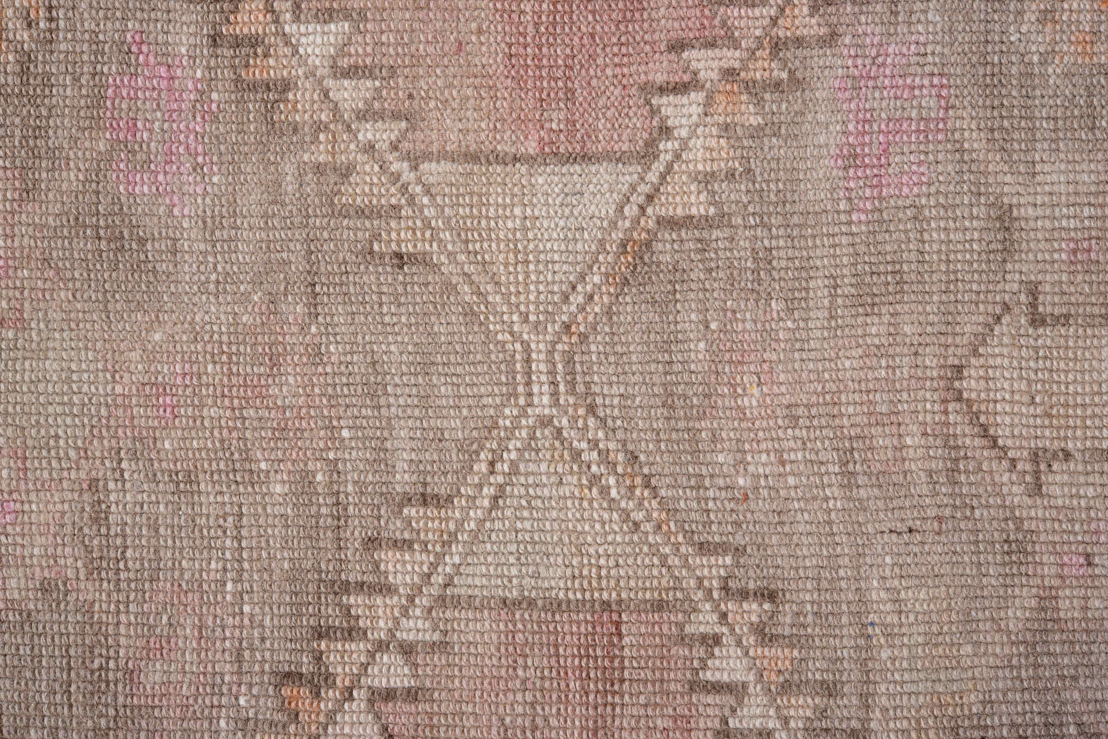 3' x 10' one-of-a-kind handmade vintage Oushak runner rug. Color palette: brown, gray, light gray, off-white, pink, snow