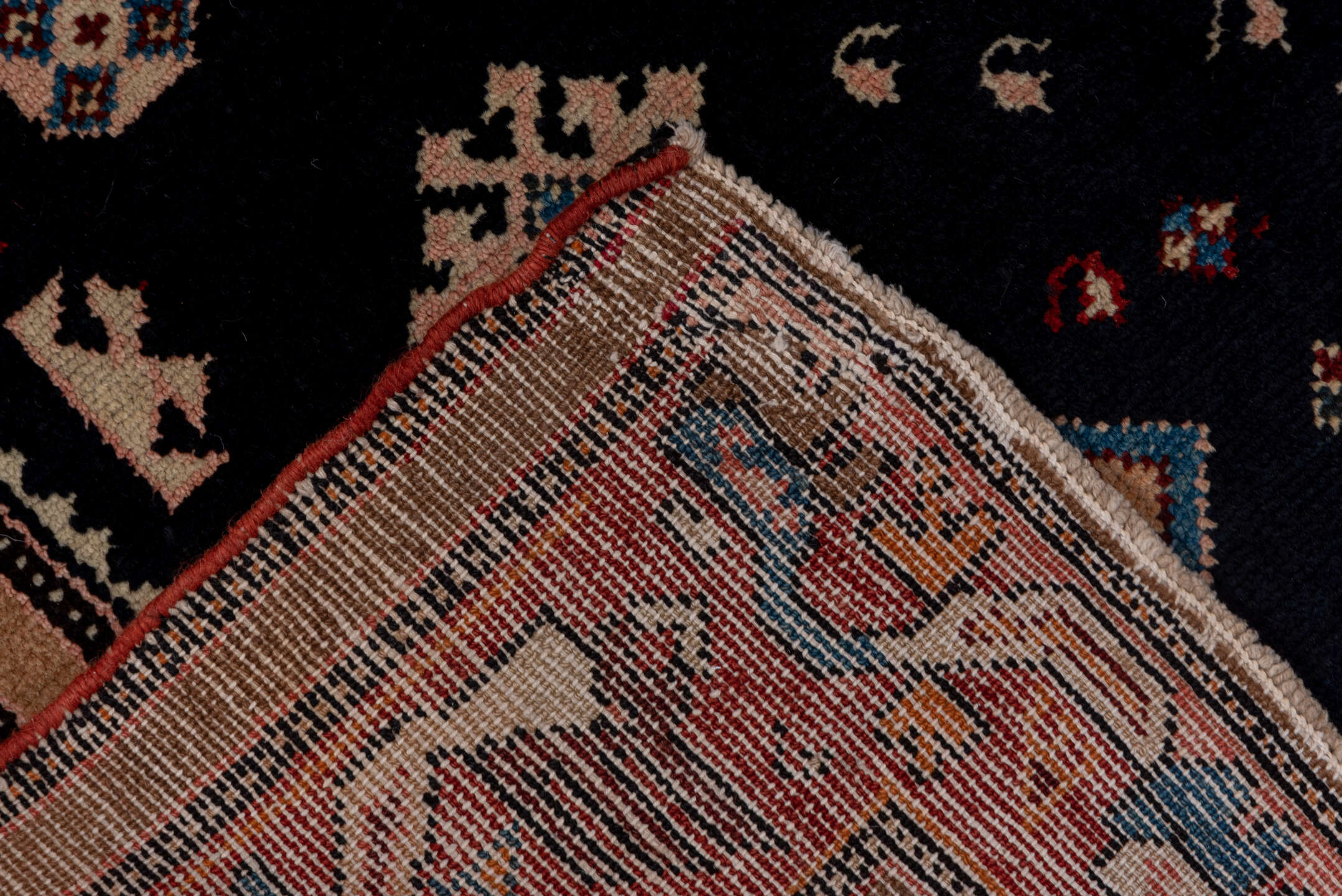 3' x 8' one-of-a-kind handmade vintage Malayer runner rug. Color palette: black, blue, brown, gray, pink, red