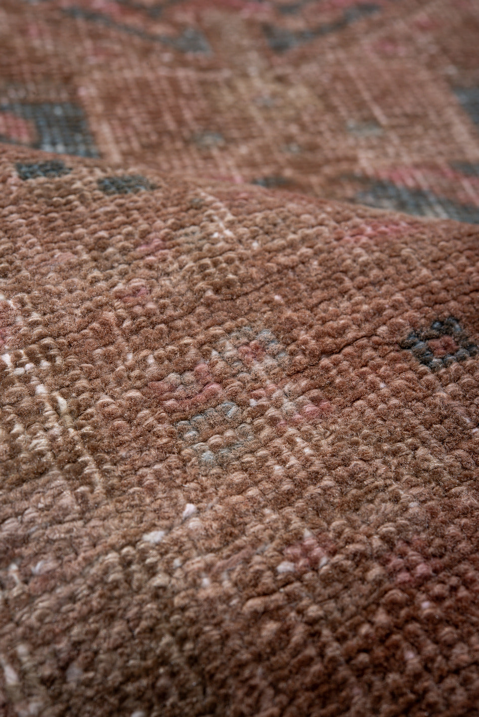 2' x 10' one-of-a-kind handmade antique Sarab runner rug. Color palette: rose, dusty blue, terracotta, ivory, taupe