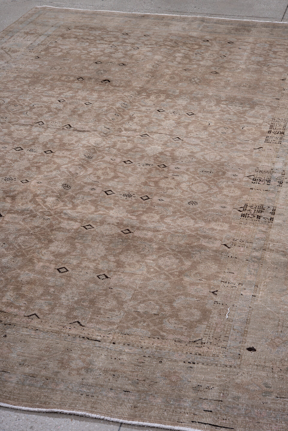 6' x 10' one-of-a-kind handmade antique Tabriz large size rug. Color palette: taupe, ivory, beige, camel, charcoal