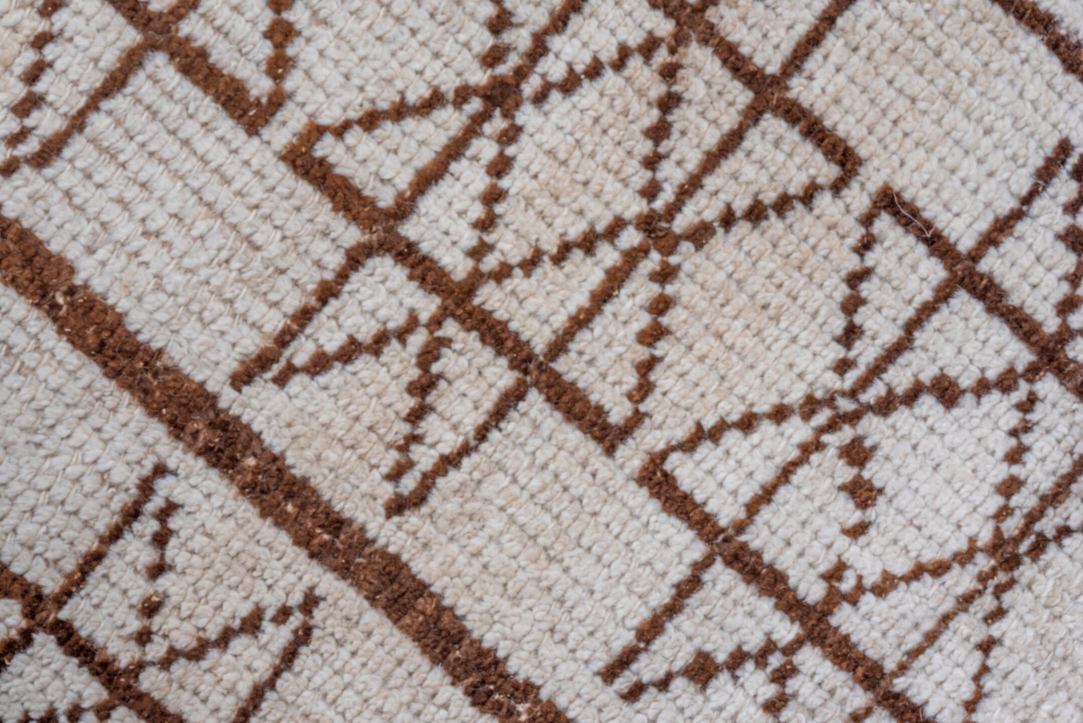 2' x 12' one-of-a-kind handmade vintage Kars runner rug. Color palette: brown, gainsboro, gray, light gray, off-white, snow