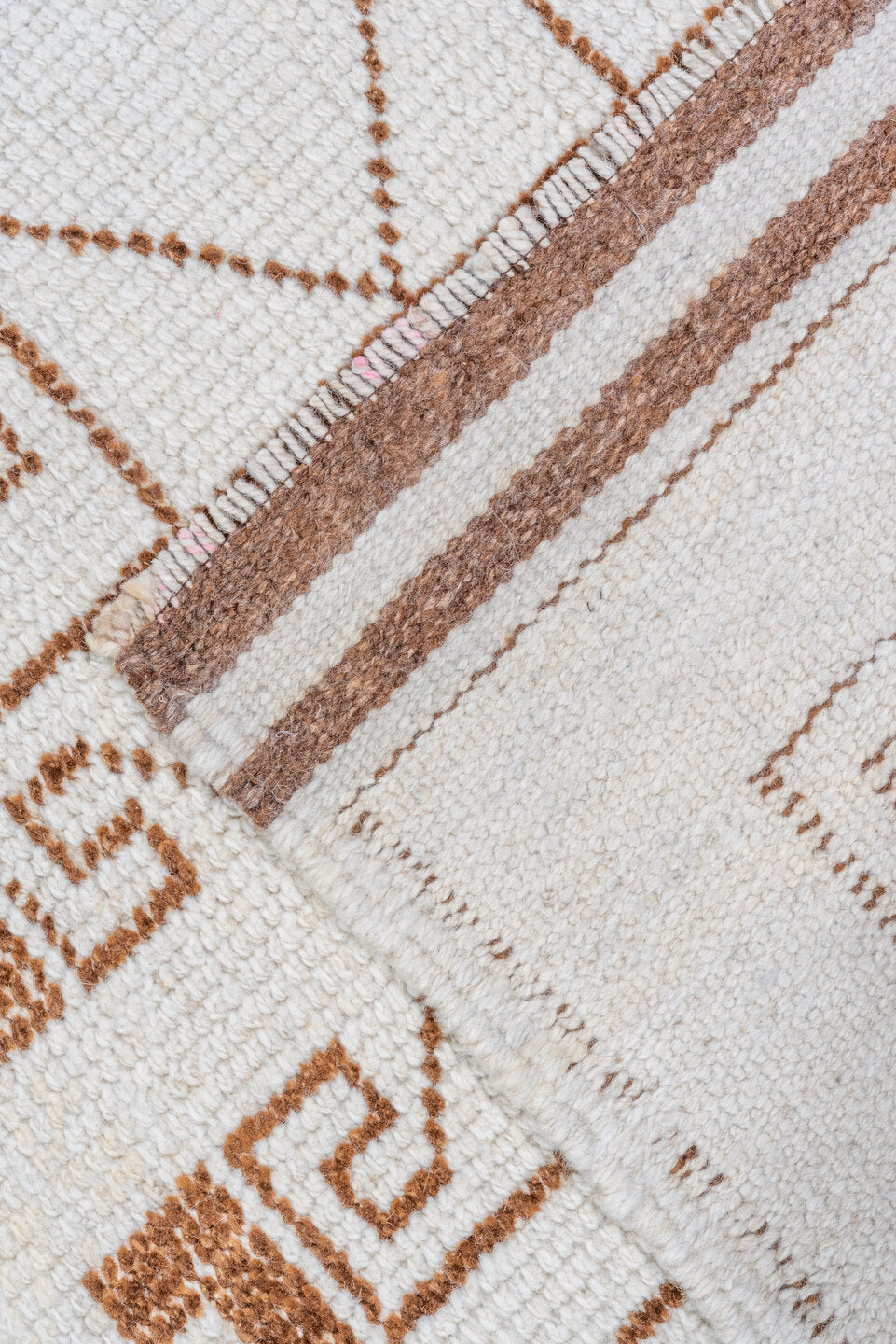 3' x 10' one-of-a-kind handmade vintage Kars runner rug. Color palette: brown, gainsboro, gray, light gray, linen, off-white