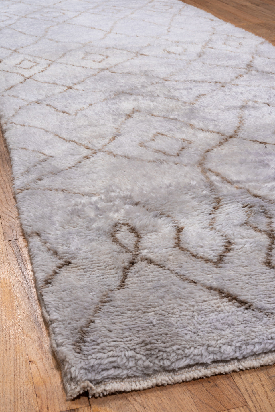 3' x 11' one-of-a-kind handmade vintage Moroccan runner rug. Color palette: ivory, taupe, cream, beige, gray