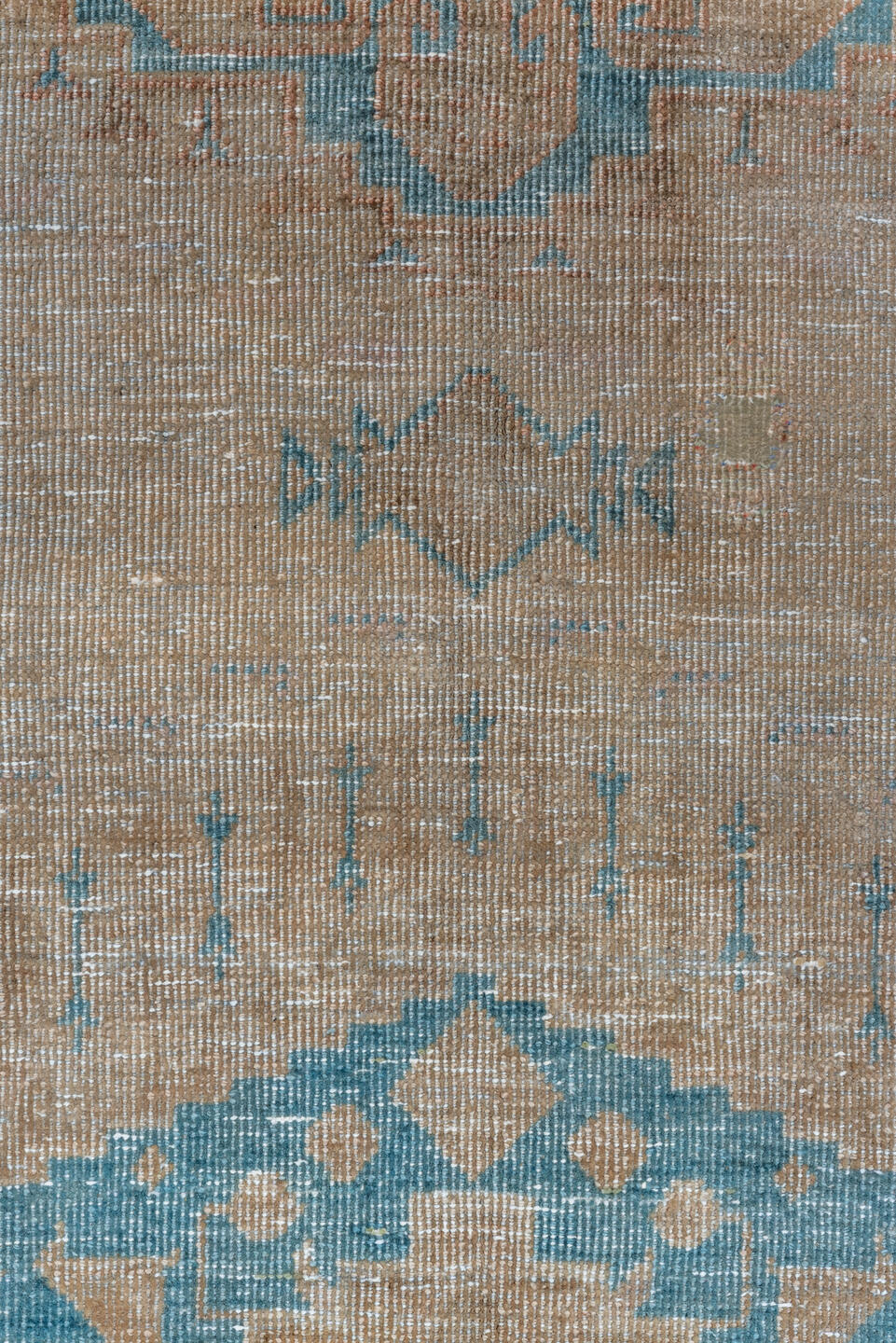 7' x 10' one-of-a-kind handmade antique Veece large size rug. Color palette: beige, sky_blue, taupe, ivory, camel