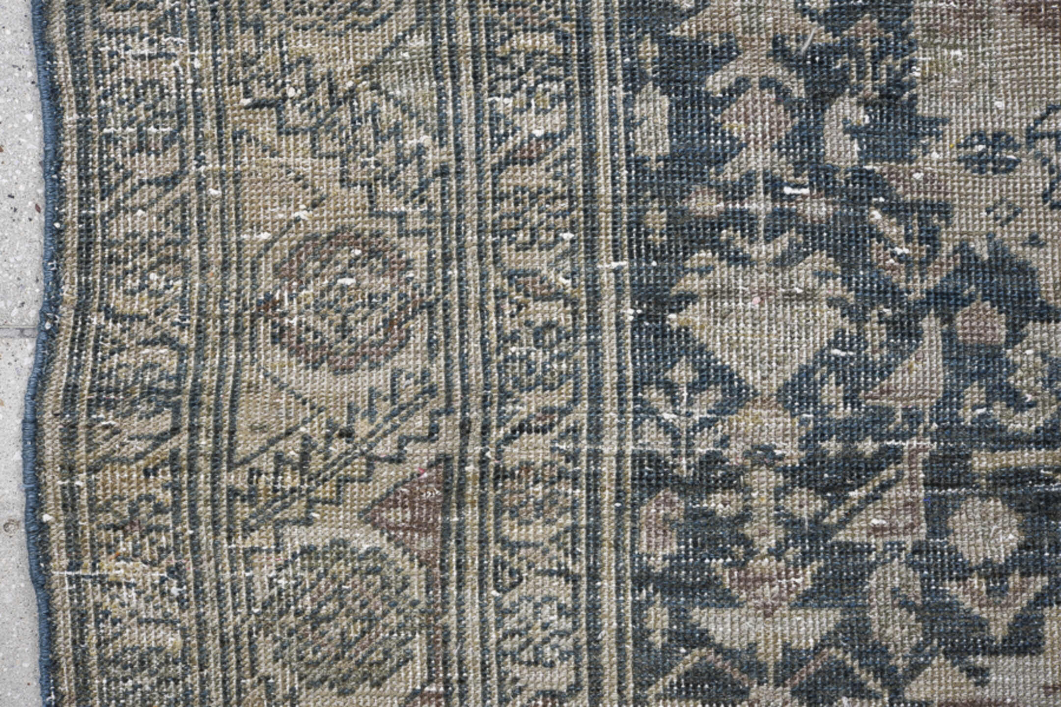 3' x 7' one-of-a-kind handmade vintage Sarab runner rug. Color palette: black, blue, charcoal, dark gray, dim gray, gray