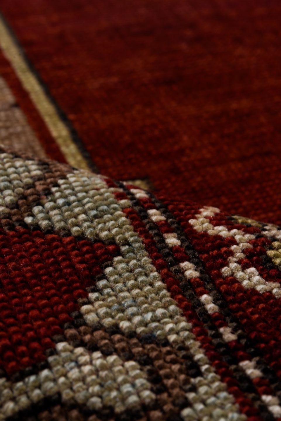 5' x 7' one-of-a-kind handmade vintage Kazak rug. Color palette: black, blue, brown, dim gray, gray, light gray, off-white