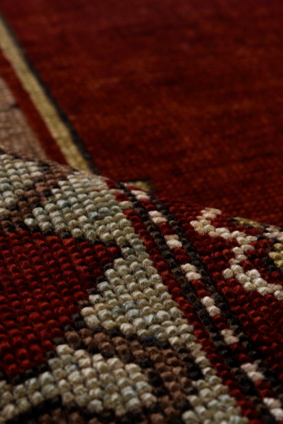 5' x 7' one-of-a-kind handmade antique Kazak rug. Color palette: red, ivory, sky blue, burgundy, taupe, brown, light blue