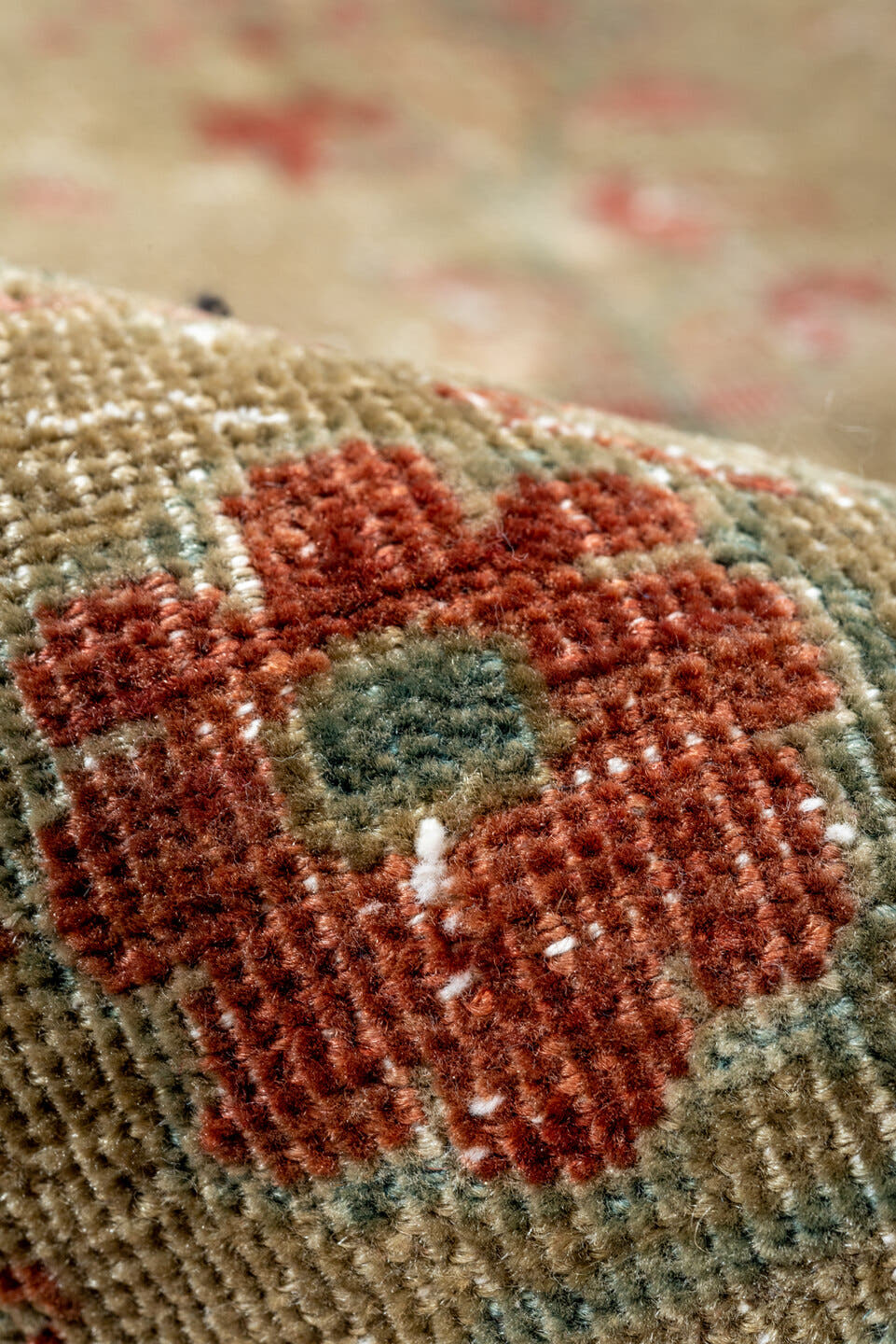 6' x 8' one-of-a-kind handmade antique Sarouk medium size rug. Color palette: taupe, beige, rust, terra cotta, sage