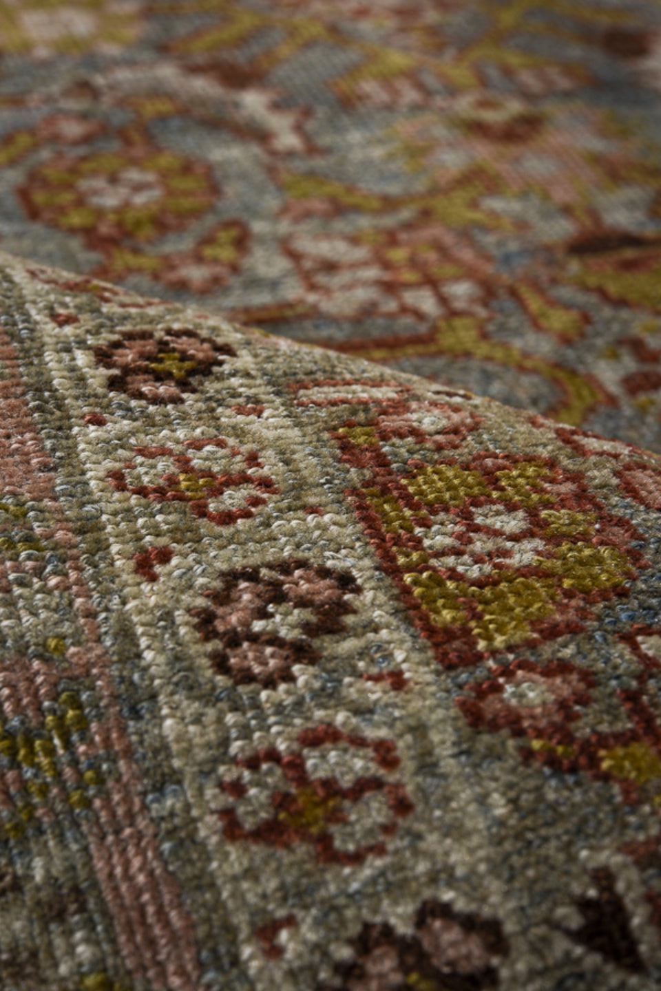 3' x 16' one-of-a-kind handmade antique Bidjar runner rug. Color palette: taupe, slate, ivory, rose, brown, sage, gold