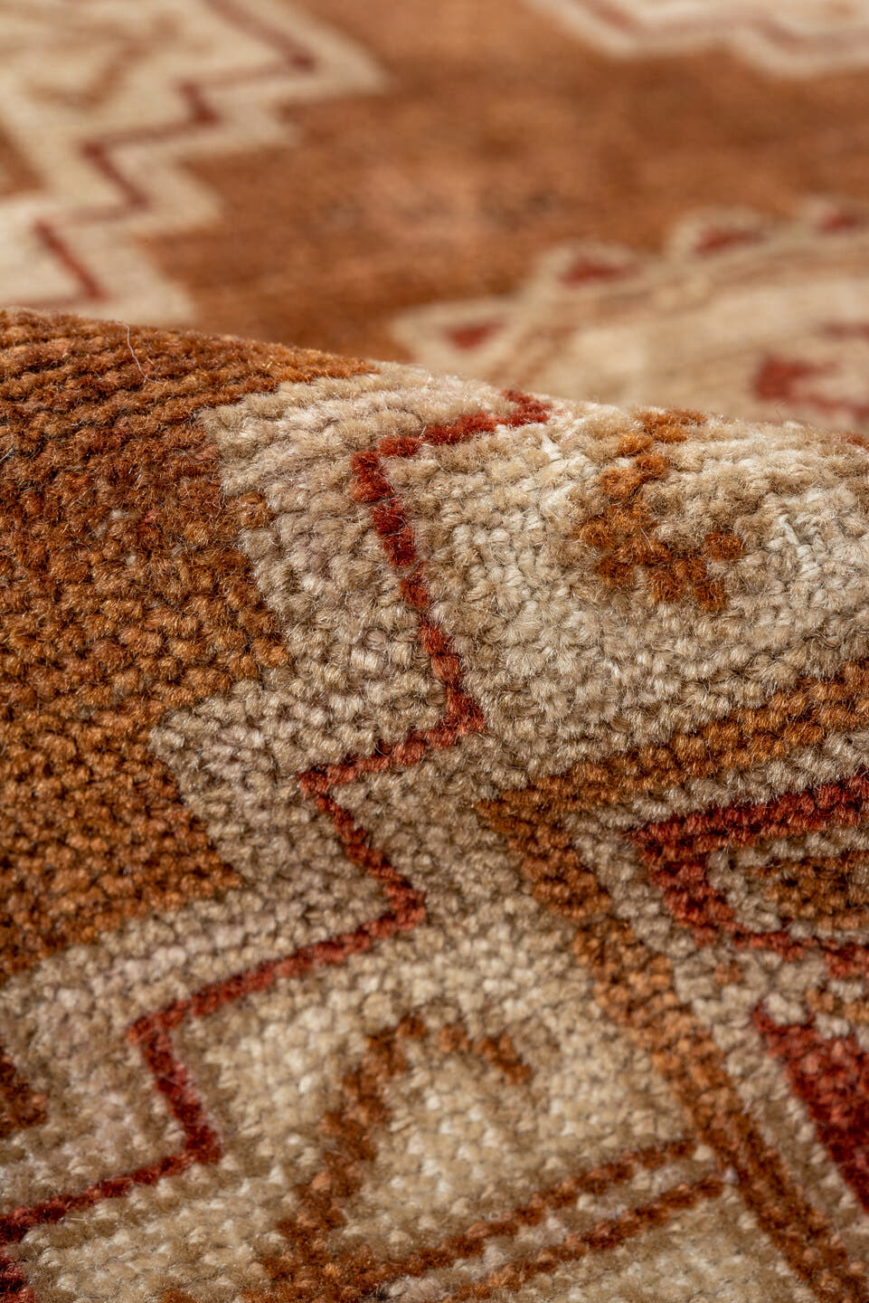 3' x 6' one-of-a-kind handmade antique Belouch rug. Color palette: camel, ivory, rust, terra cotta, tan, sienna, beige