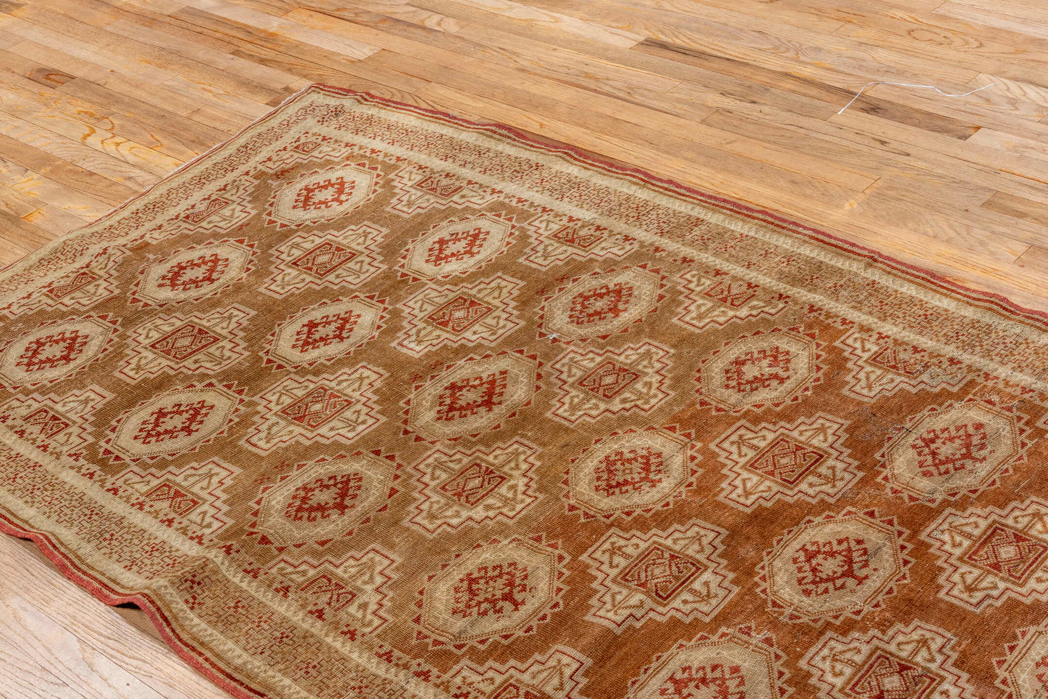 3' x 6' one-of-a-kind handmade antique Belouch rug. Color palette: camel, ivory, rust, terra cotta, tan, sienna, beige