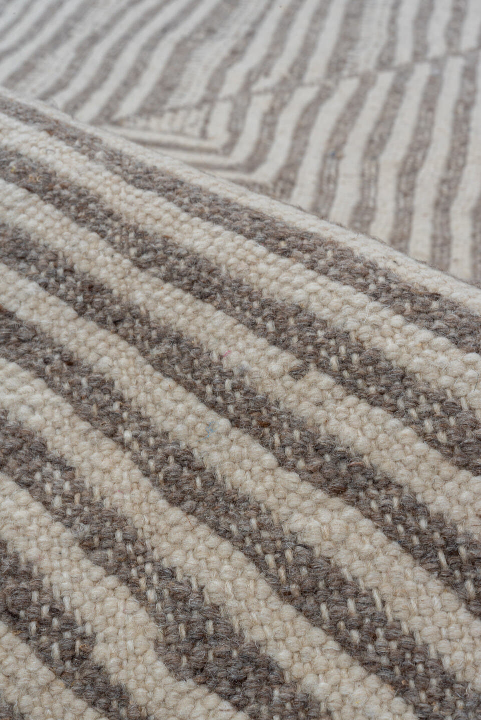 9' x 13' one-of-a-kind handmade vintage Kilim large size rug. Color palette: ivory, taupe, beige, gray