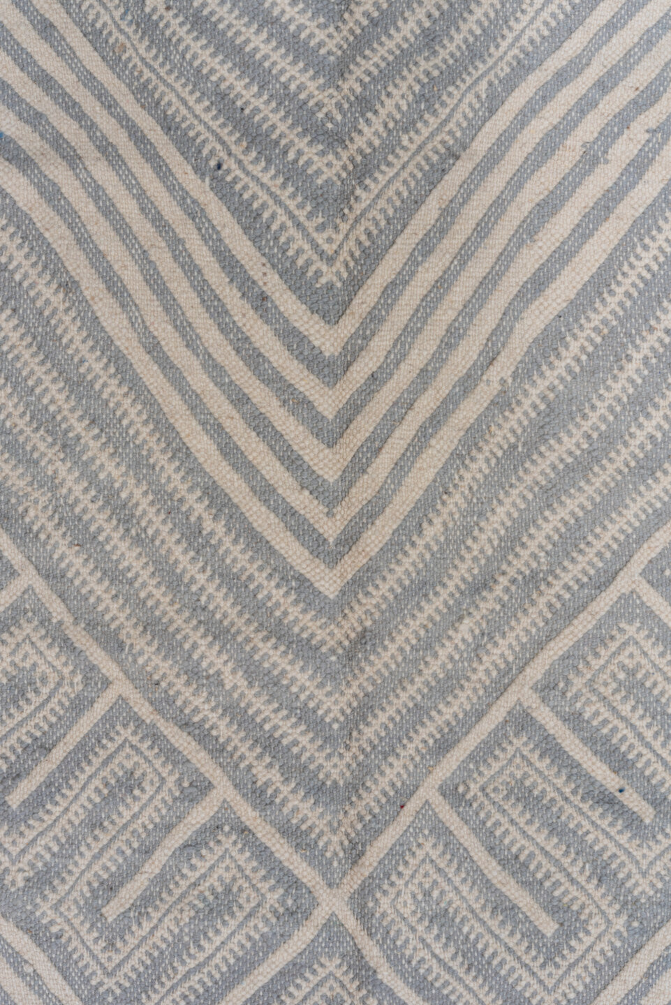 10' x 14' one-of-a-kind handmade vintage Kilim large size rug. Color palette: ivory, slate, pale blue, steel blue, gray