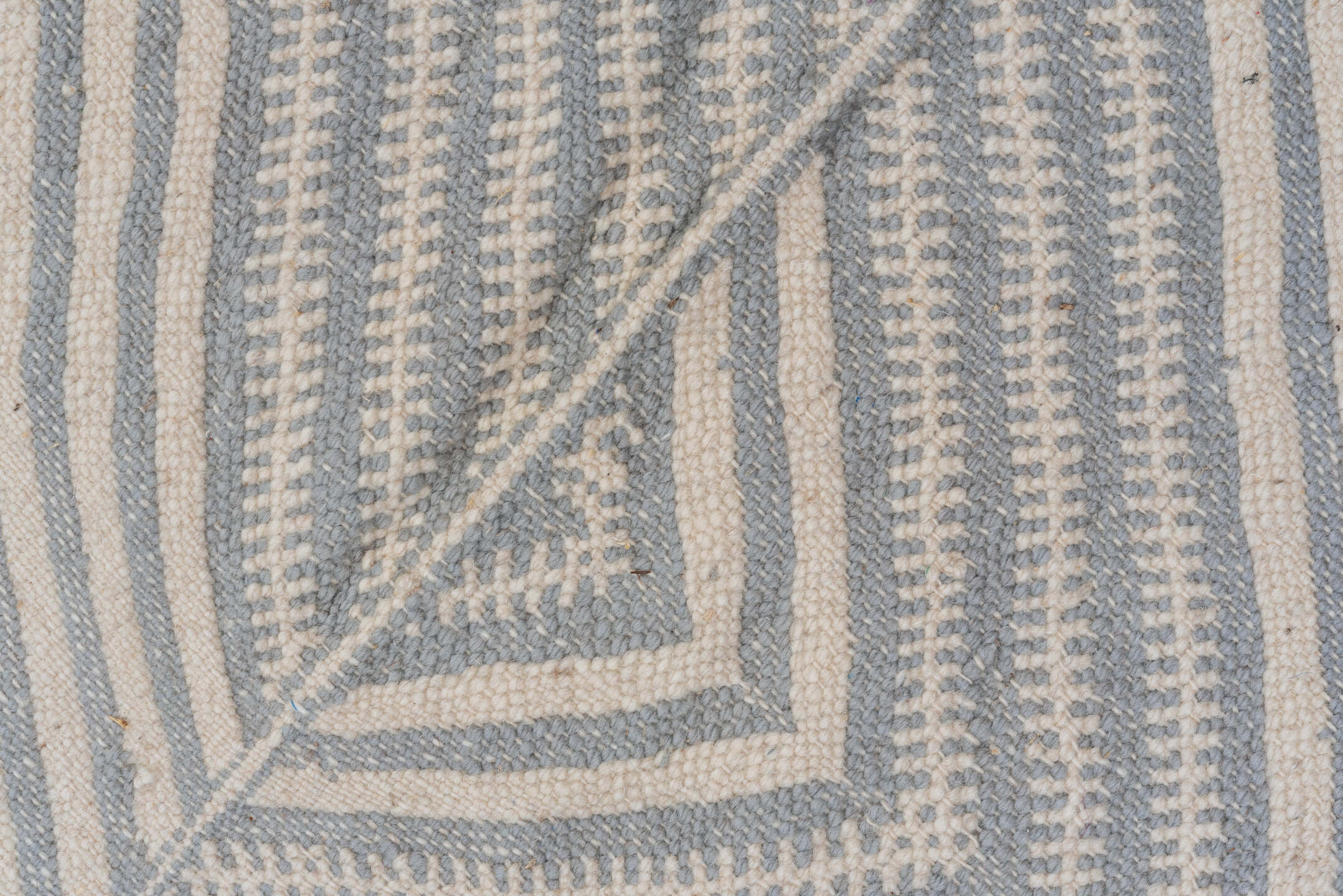 10' x 14' one-of-a-kind handmade vintage Kilim large size rug. Color palette: ivory, slate, pale blue, steel blue, gray