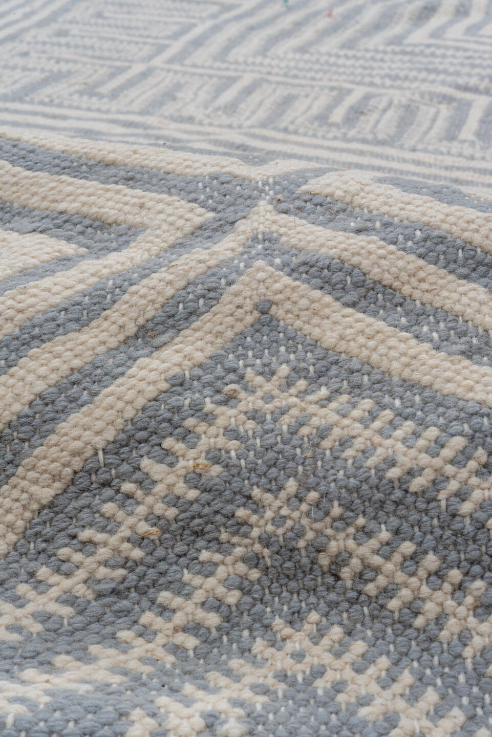 10' x 14' one-of-a-kind handmade vintage Kilim large size rug. Color palette: ivory, slate, pale blue, steel blue, gray