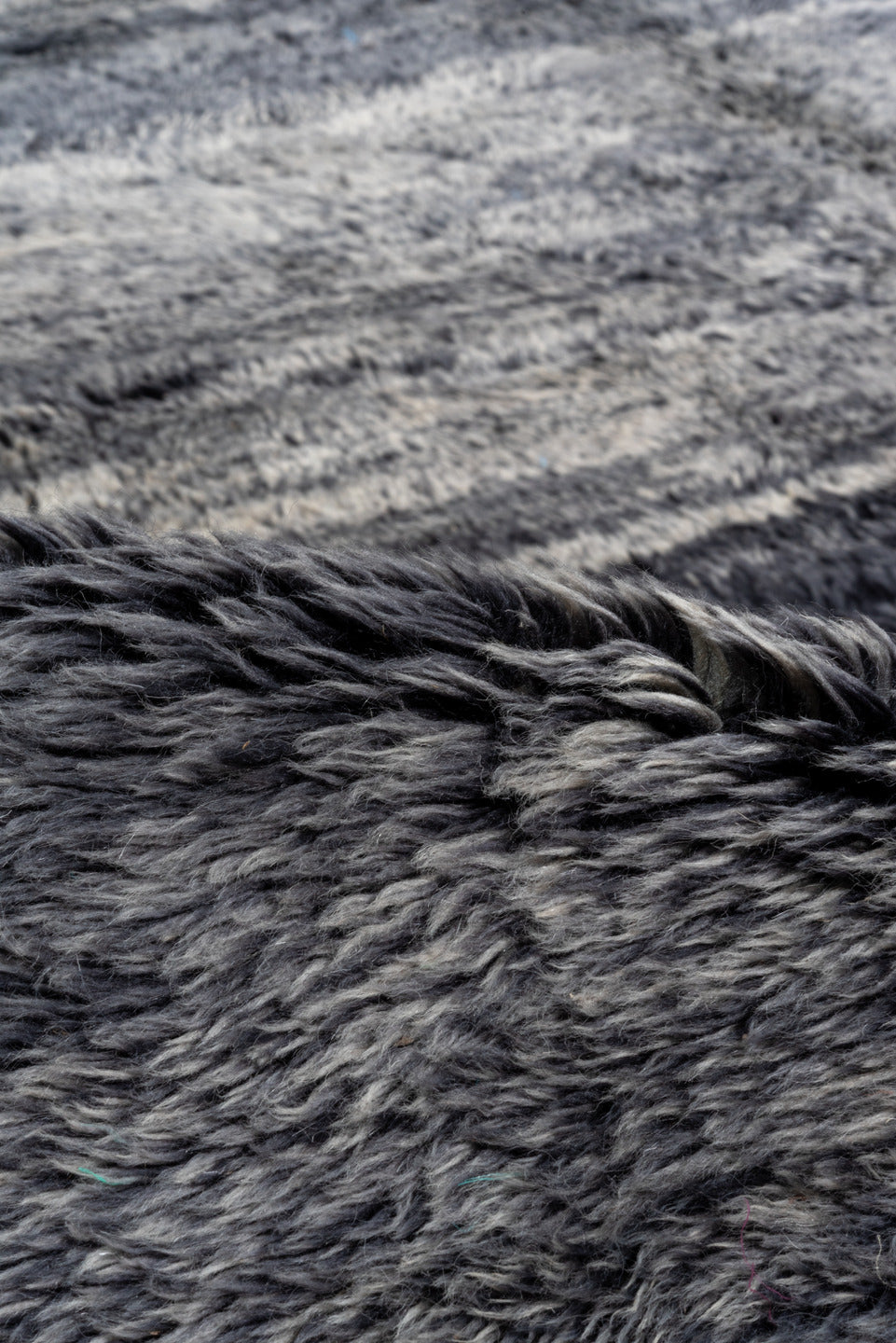 11' x 14' one-of-a-kind handmade vintage Moroccan oversize rug. Color palette: black, blue, charcoal, dark gray, dim gray