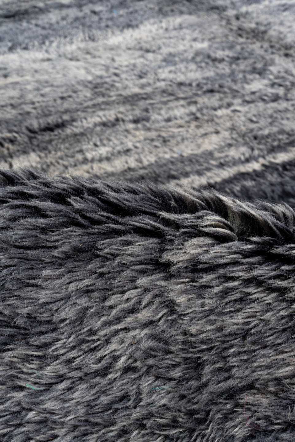 11' x 14' one-of-a-kind handmade vintage Moroccan oversize rug. Color palette: charcoal, gray, slate, ivory, black