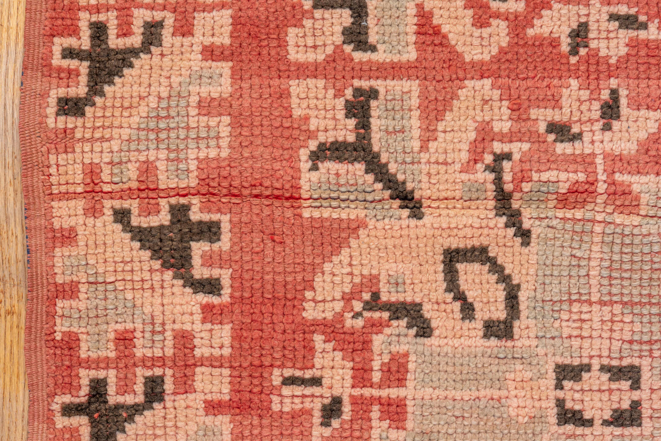 3' x 11' one-of-a-kind handmade vintage Moroccan runner rug. Color palette: blush, terra cotta, ivory, charcoal, dusty rose