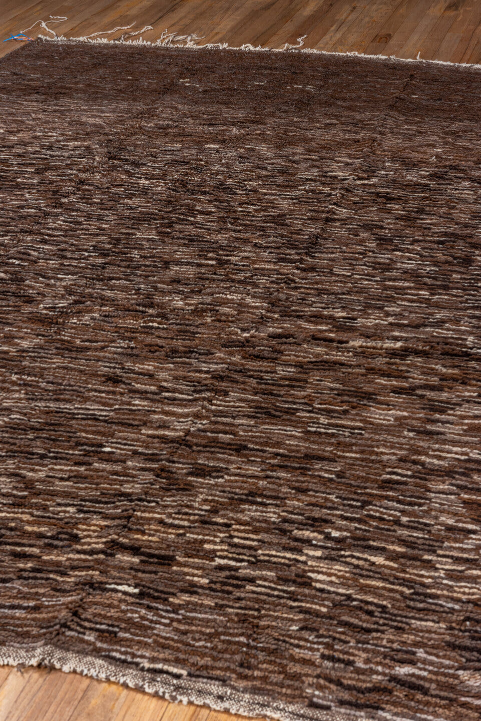 6' x 9' one-of-a-kind handmade vintage Moroccan medium size rug. Color palette: brown, taupe, camel, charcoal, ivory, beige