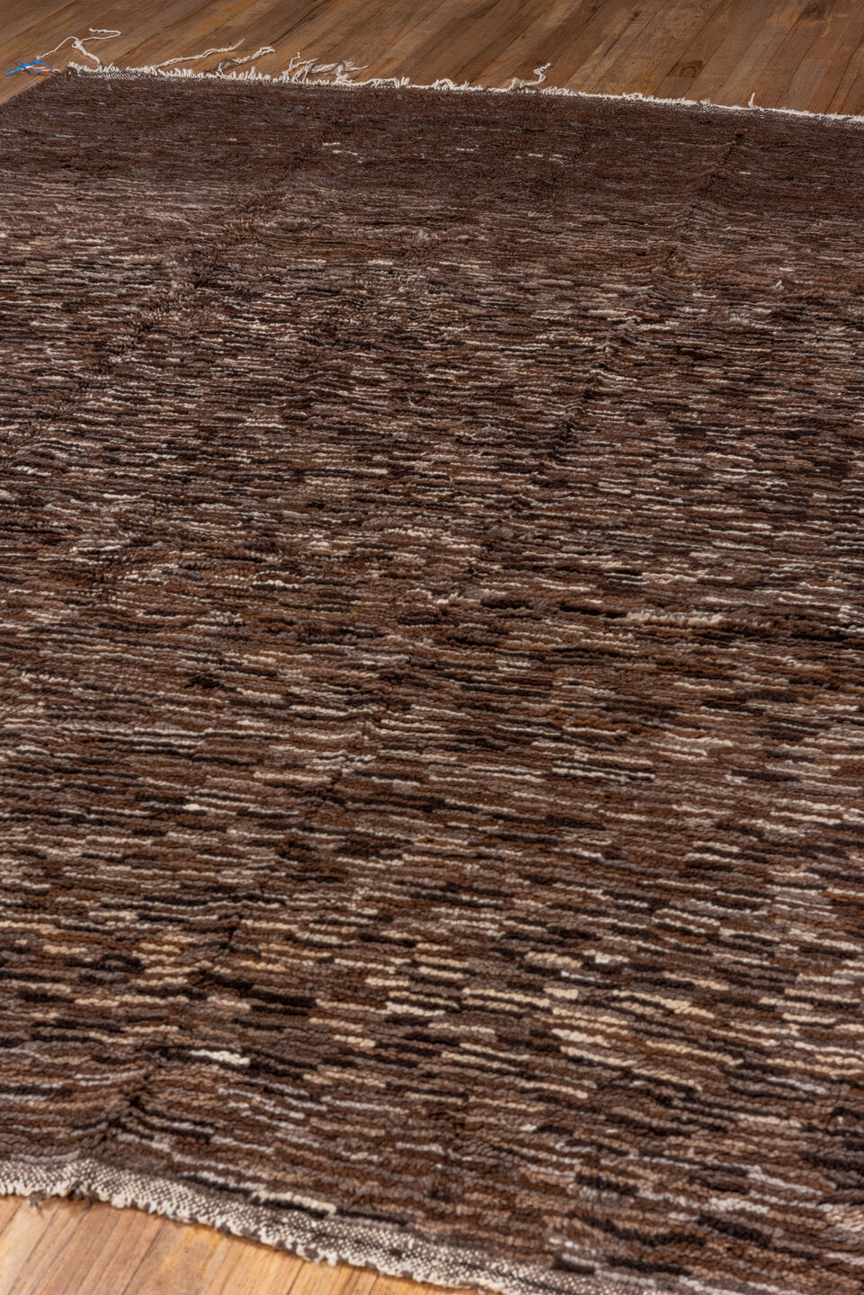 6' x 9' one-of-a-kind handmade vintage Moroccan medium size rug. Color palette: brown, taupe, camel, charcoal, ivory, beige