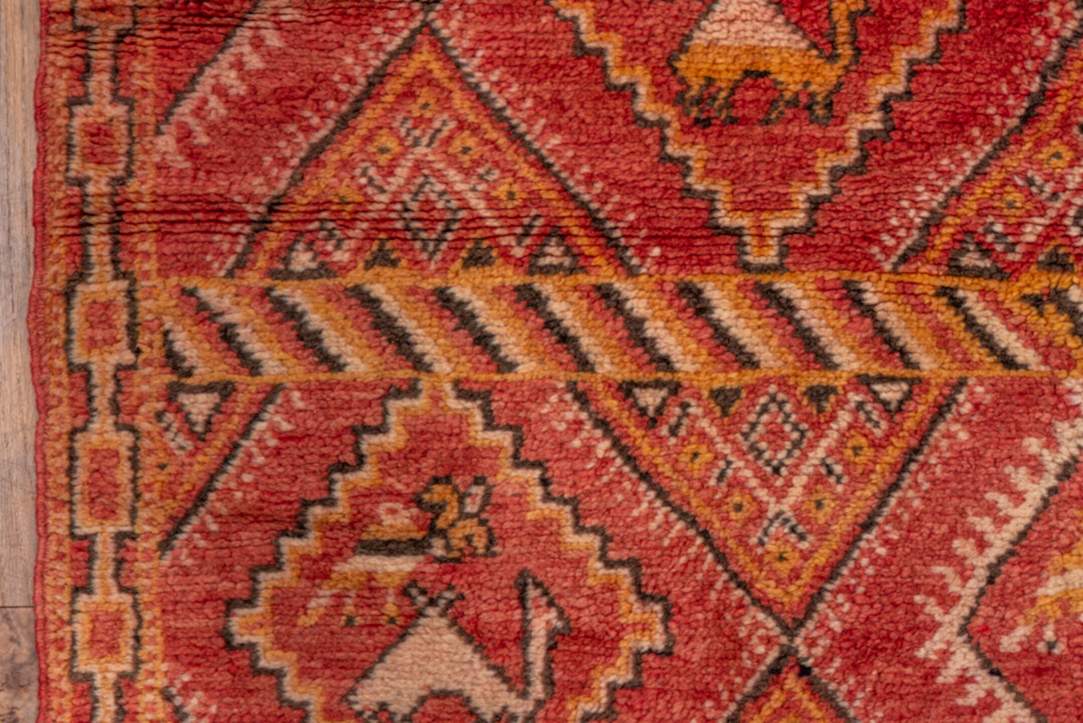 5' x 8' one-of-a-kind handmade vintage Moroccan medium size rug. Color palette: terra cotta, coral, rust, saffron, ivory