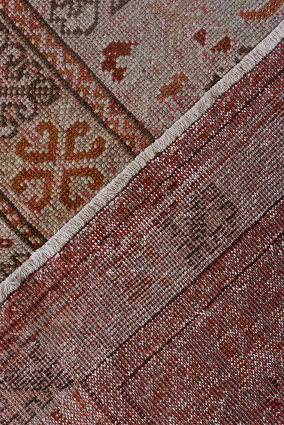 8' x 13' one-of-a-kind handmade antique Moroccan large size rug. Color palette: blush, ivory, taupe, brown, rose, camel