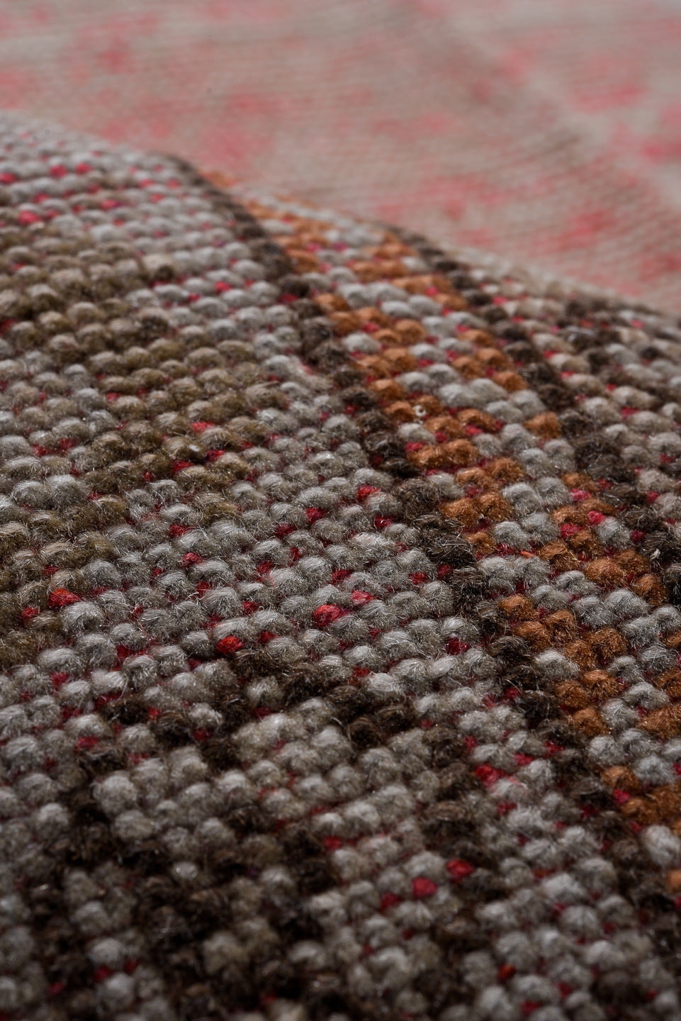 8' x 13' one-of-a-kind handmade vintage Moroccan large size rug. Color palette: black, brown, gray, light gray, pink