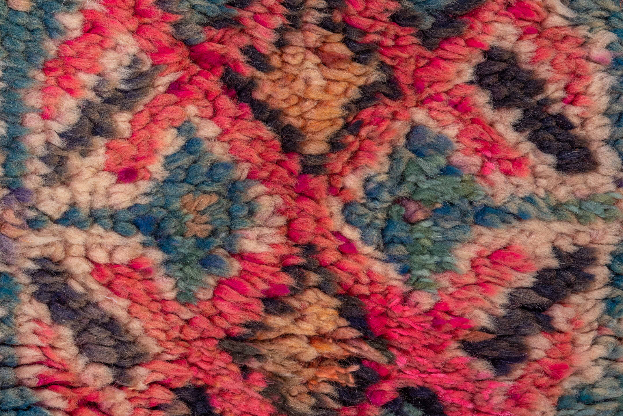 6' x 9' one-of-a-kind handmade antique Moroccan medium size rug. Color palette: rose, peach, charcoal, teal, lavender