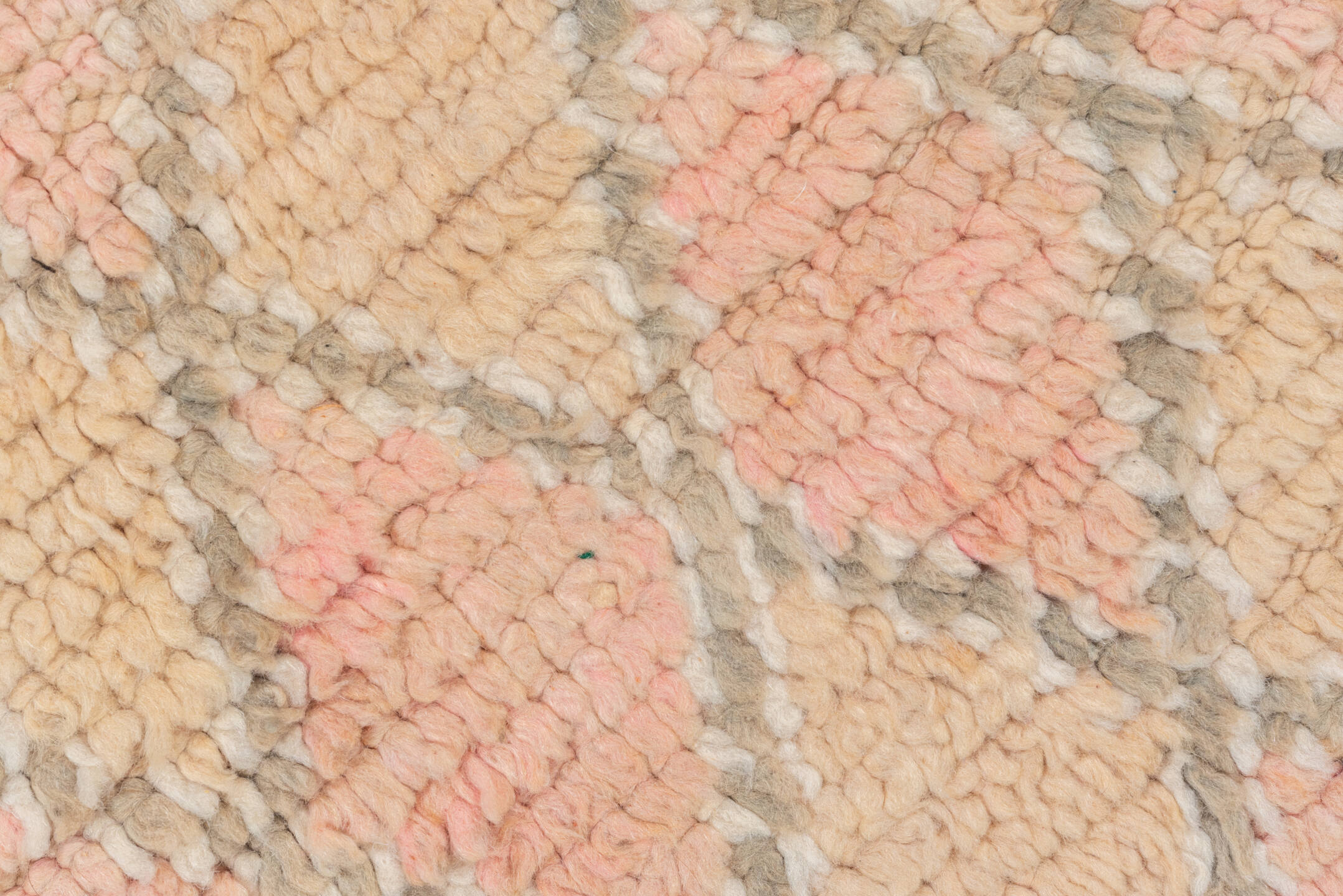 3' x 8' one-of-a-kind handmade vintage Moroccan runner rug. Color palette: blush, taupe, sand, mauve, ivory, rose, pink