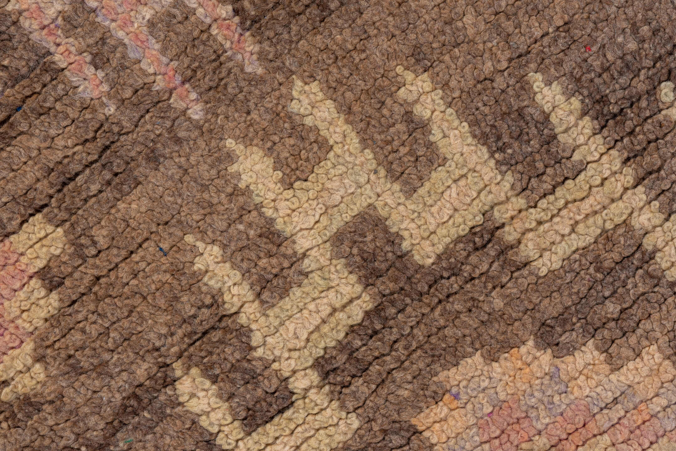 2' x 14' one-of-a-kind handmade vintage Moroccan runner rug. Color palette: blue, brown, off-white, orange, pink, snow