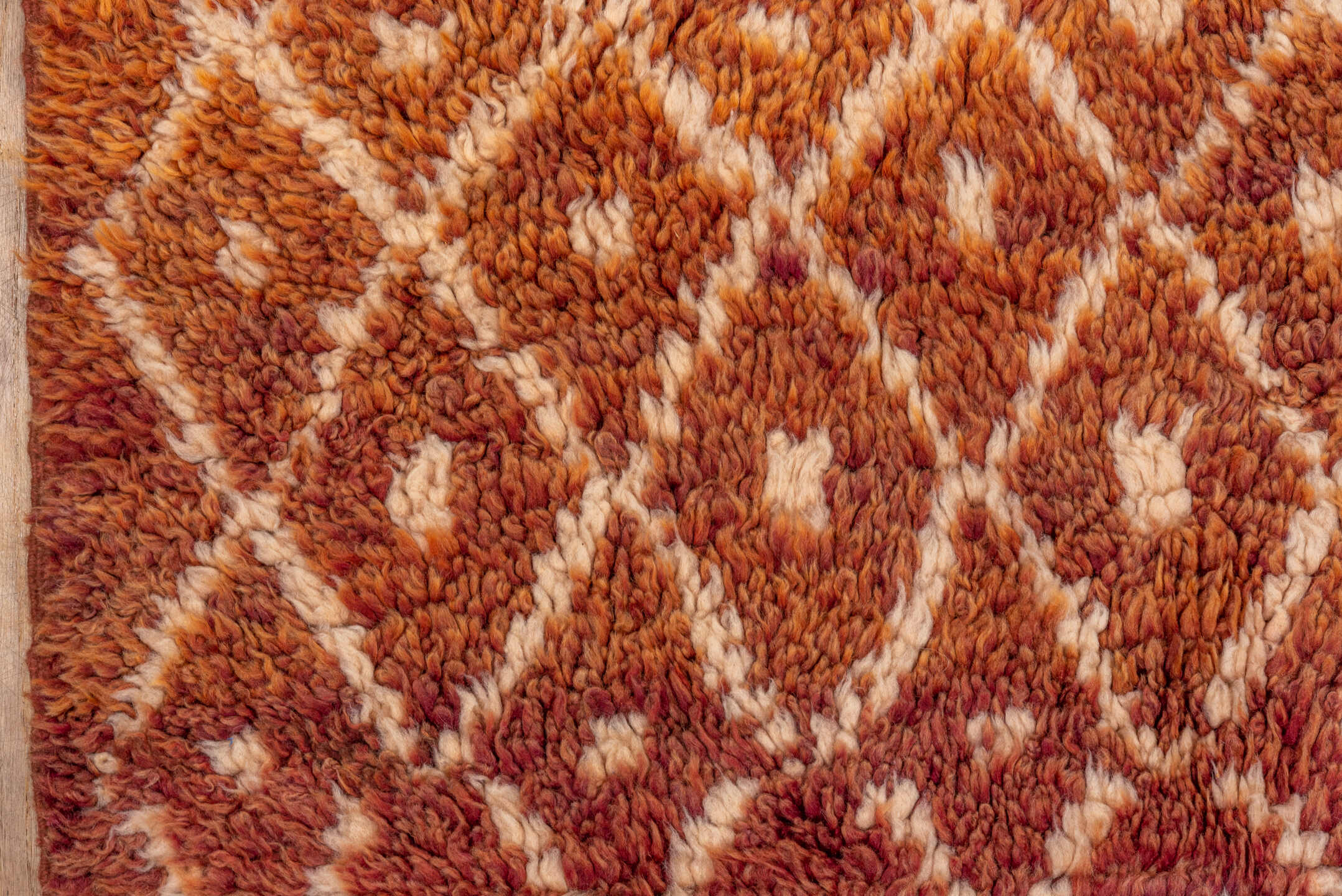 6' x 8' one-of-a-kind handmade antique Moroccan medium size rug. Color palette: terra cotta, ivory, rust, rose, charcoal