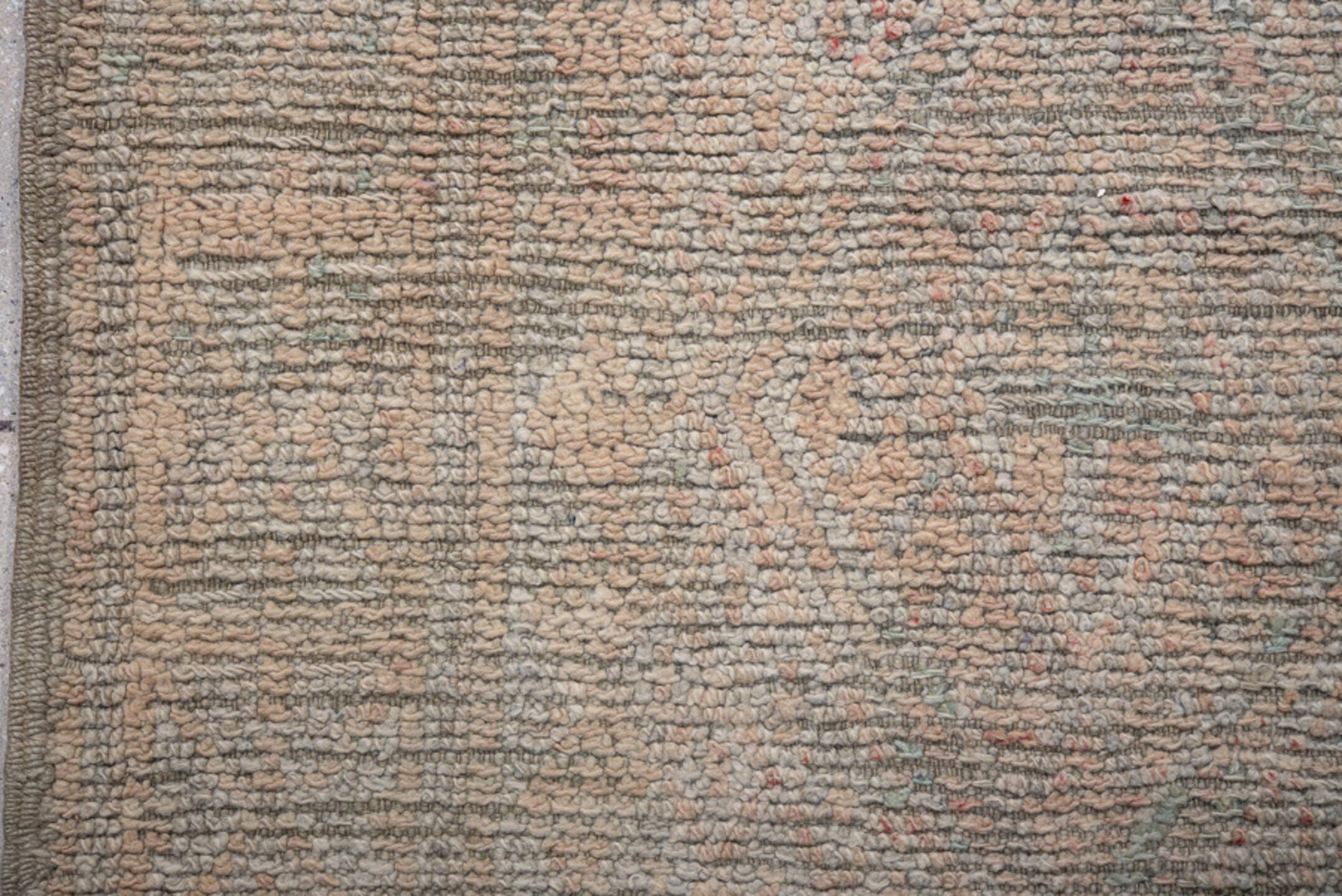 6' x 8' one-of-a-kind handmade vintage Moroccan medium size rug. Color palette: ivory, taupe, sage, blush, beige, camel