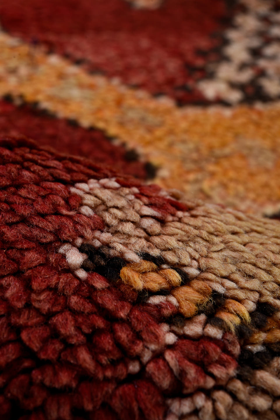 5' x 9' one-of-a-kind handmade antique Moroccan medium size rug. Color palette: red, gold, ivory, black, rose, rust, camel