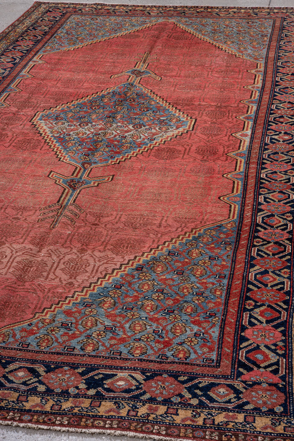 6' x 11' one-of-a-kind handmade antique Malayer large size rug. Color palette: rose, sky blue, indigo, ivory, rust, camel
