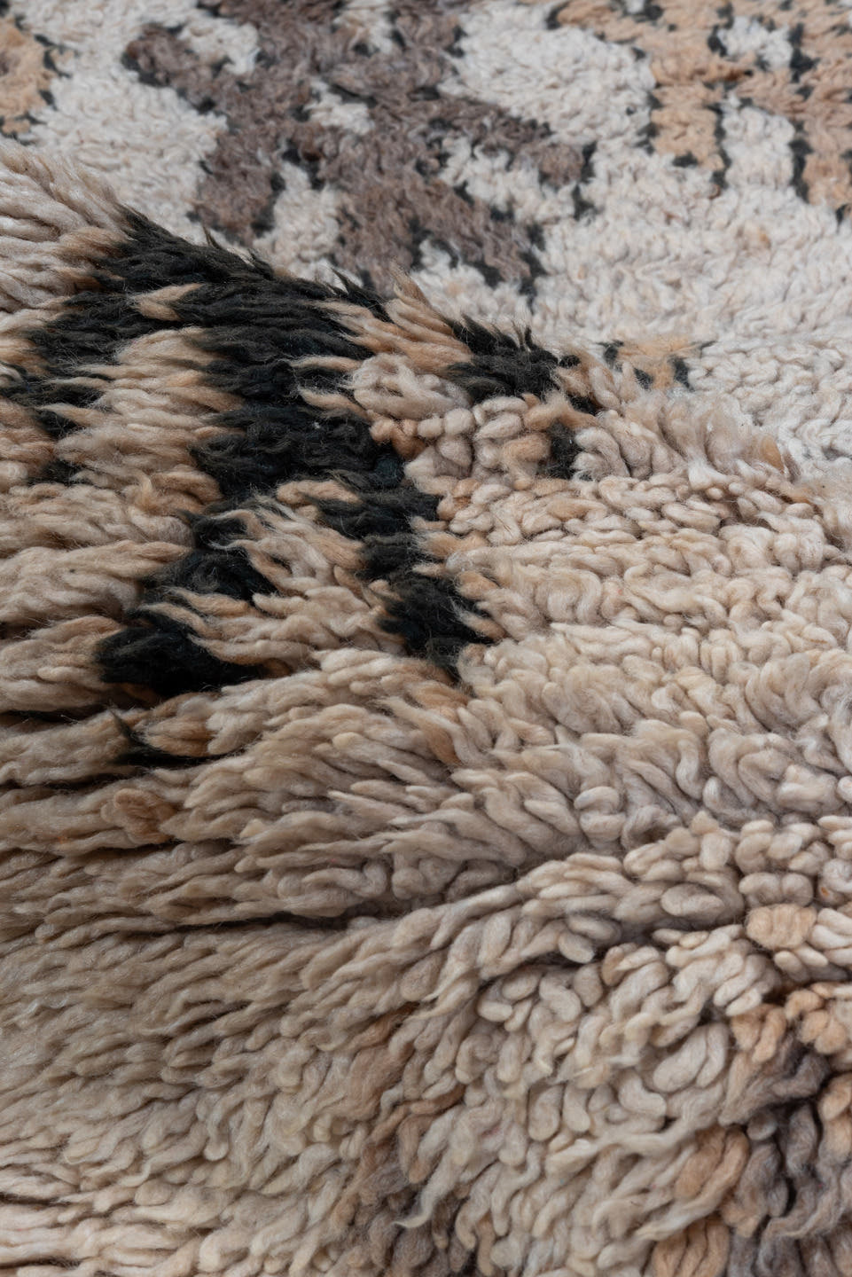 2' x 7' one-of-a-kind handmade vintage Moroccan runner rug. Color palette: ivory, taupe, charcoal, brown, camel, beige, gray