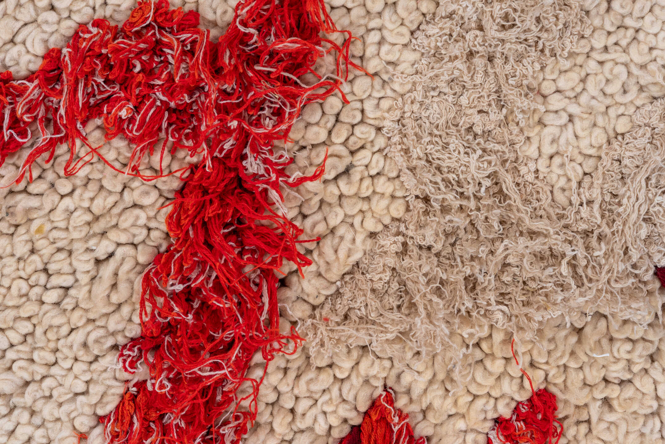 1' x 4' one-of-a-kind handmade vintage Moroccan small size rug. Color palette: ivory, crimson, brown, burgundy, blue, green