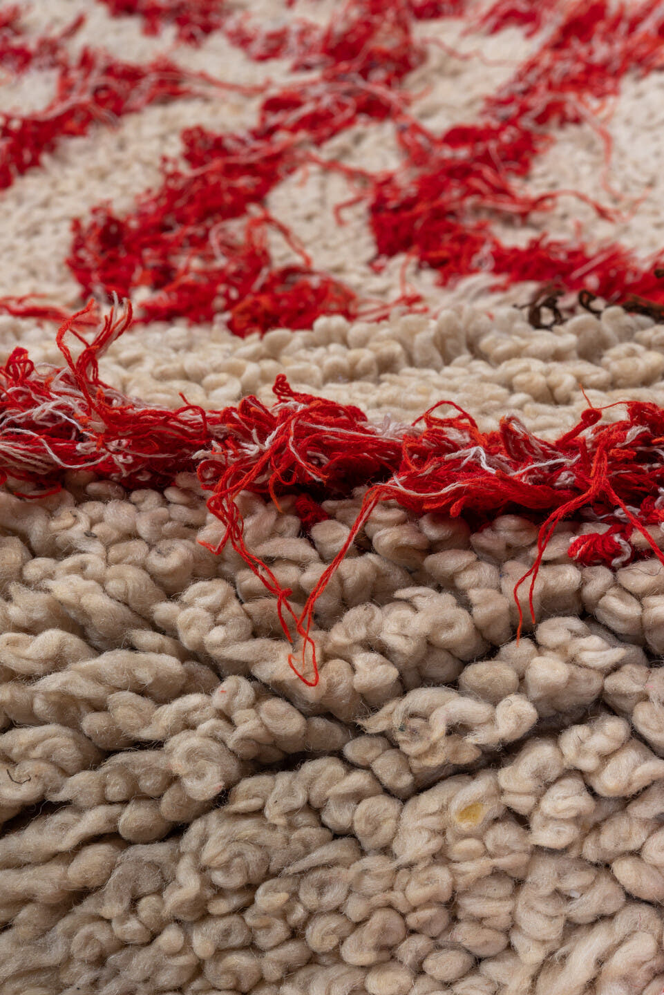 1' x 4' one-of-a-kind handmade vintage Moroccan small size rug. Color palette: ivory, crimson, brown, burgundy, blue, green