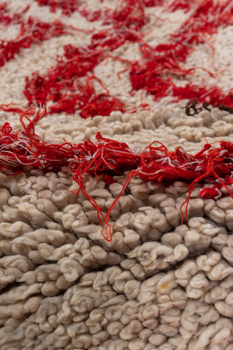 1' x 4' one-of-a-kind handmade vintage Moroccan small size rug. Color palette: ivory, crimson, brown, burgundy, blue, green