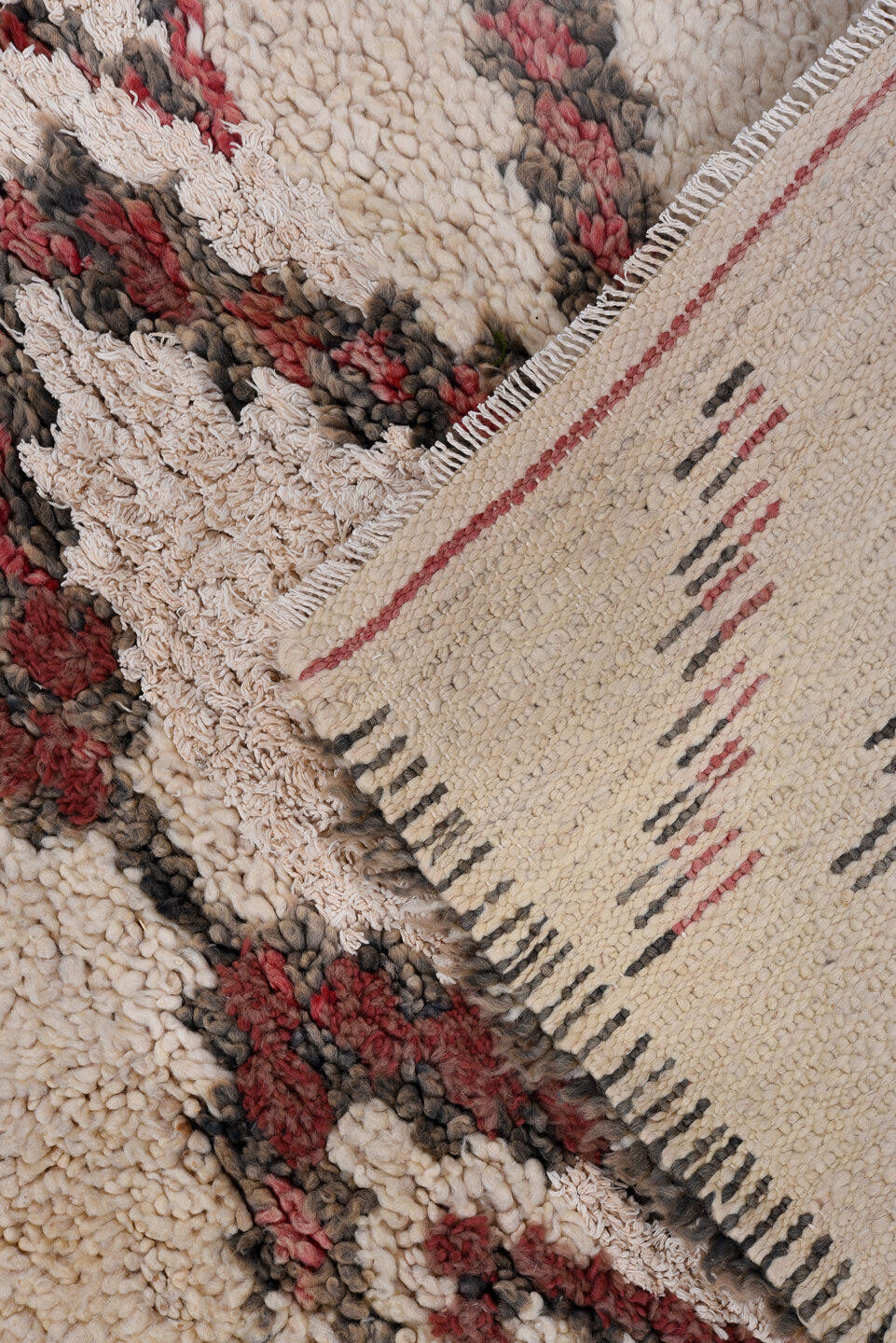 2' x 4' one-of-a-kind handmade vintage Flatweave small size rug. Color palette: ivory, charcoal, rose, cream, brown, gray