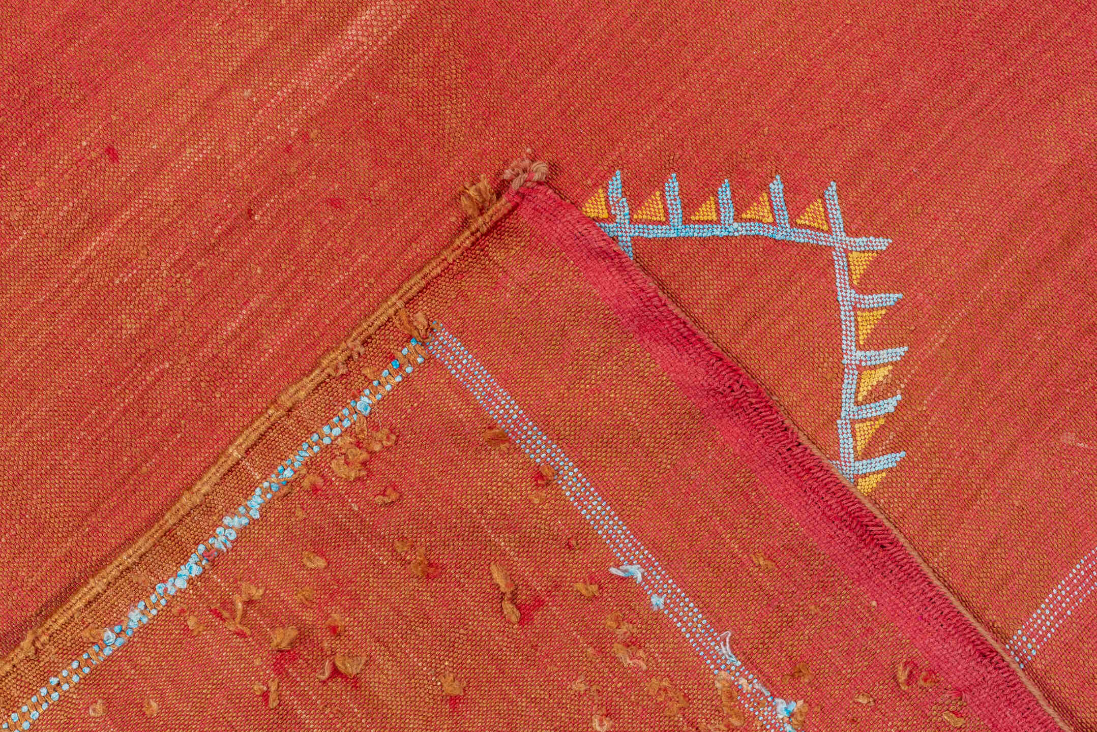 6' x 9' one-of-a-kind handmade vintage Cactus Kilim medium size rug. Color palette: terra cotta, coral, ivory, pale blue