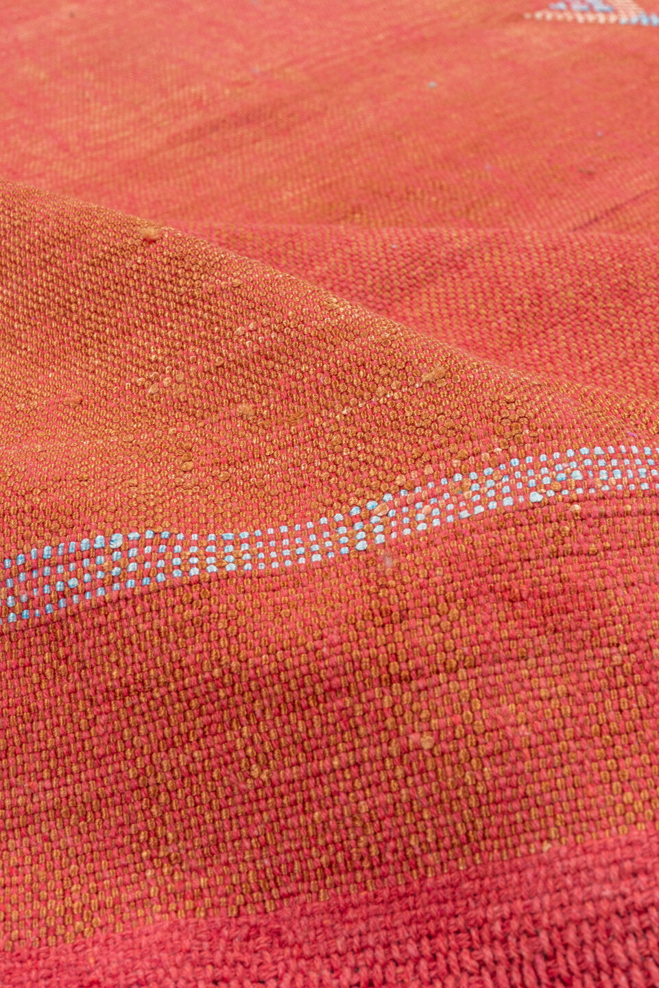 6' x 9' one-of-a-kind handmade vintage Cactus Kilim medium size rug. Color palette: terra cotta, coral, ivory, pale blue