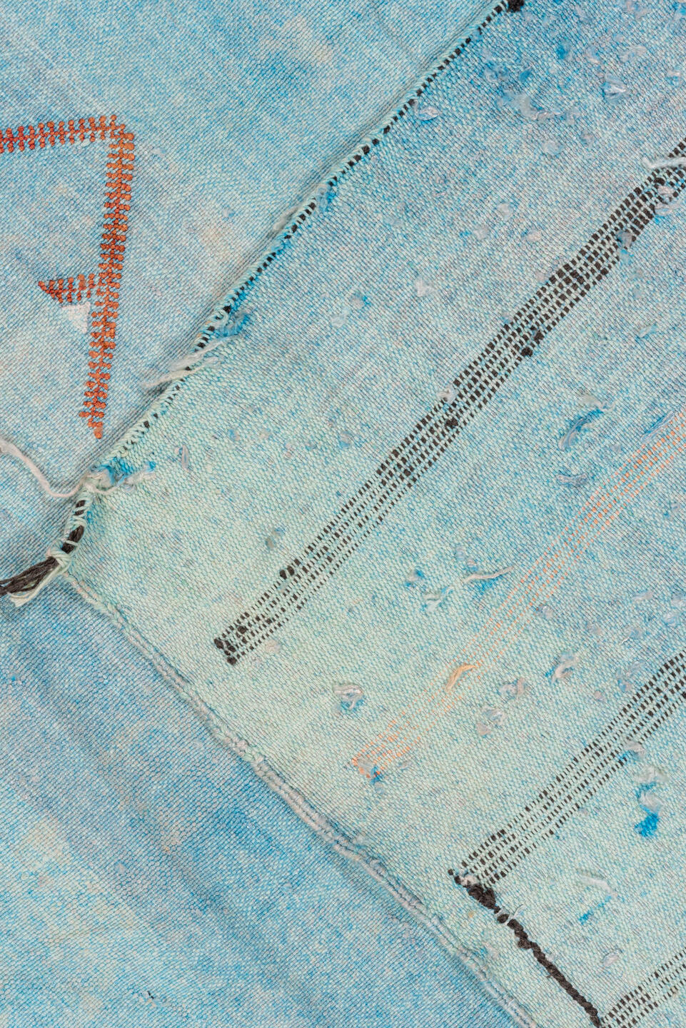 4' x 7' one-of-a-kind handmade vintage Cactus Kilim rug. Color palette: arapawa, blue, brown, gray, light blue, light gray