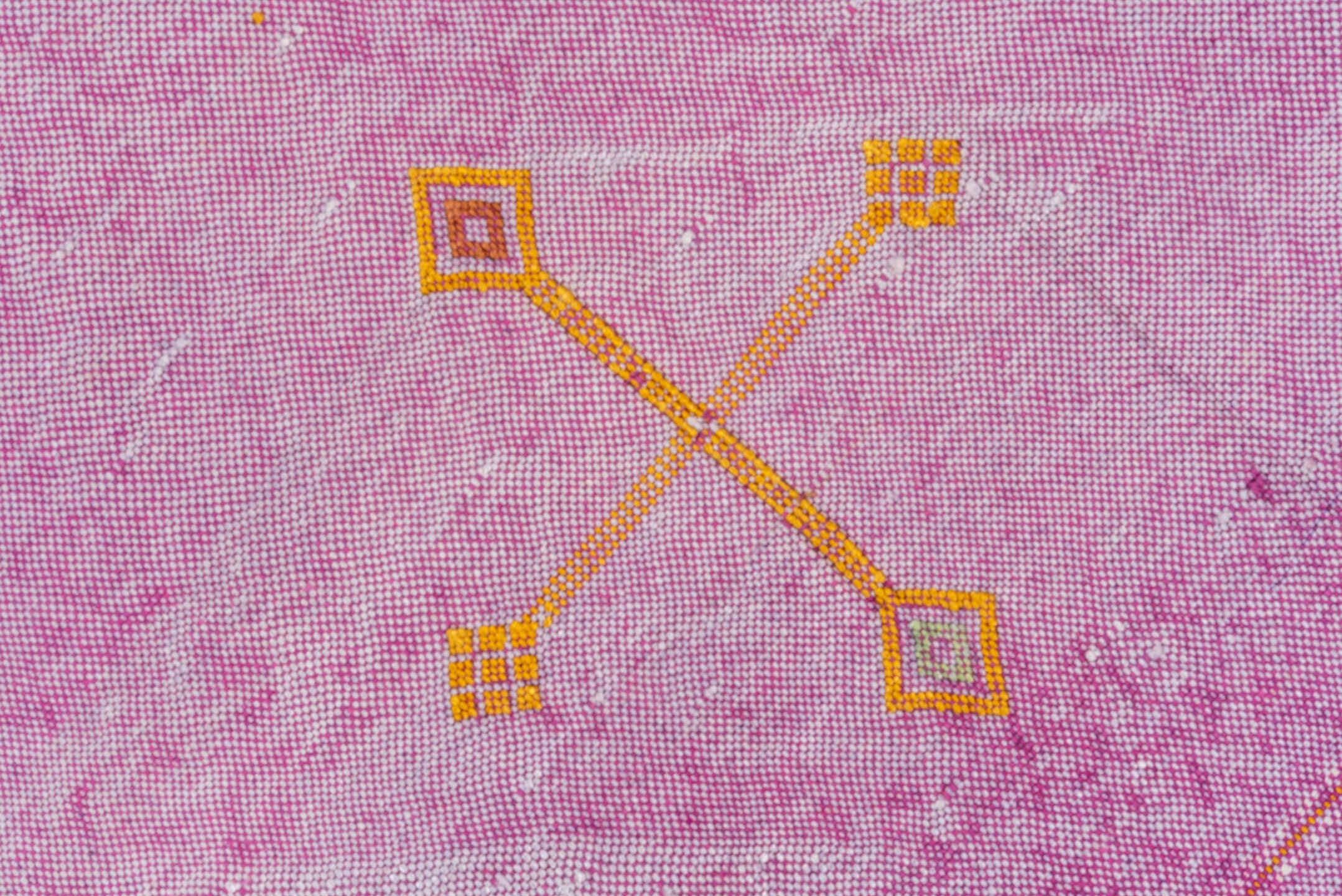 4' x 8' one-of-a-kind handmade vintage Cactus Kilim rug. Color palette: pink, rose, magenta, ivory, saffron, sky_blue