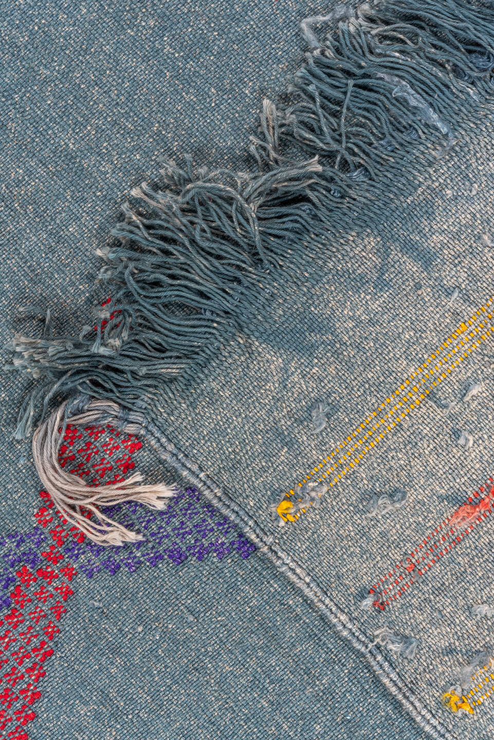 5' x 8' one-of-a-kind handmade vintage Cactus Kilim medium size rug. Color palette: blue, gold, ivory, pink, red, turquoise