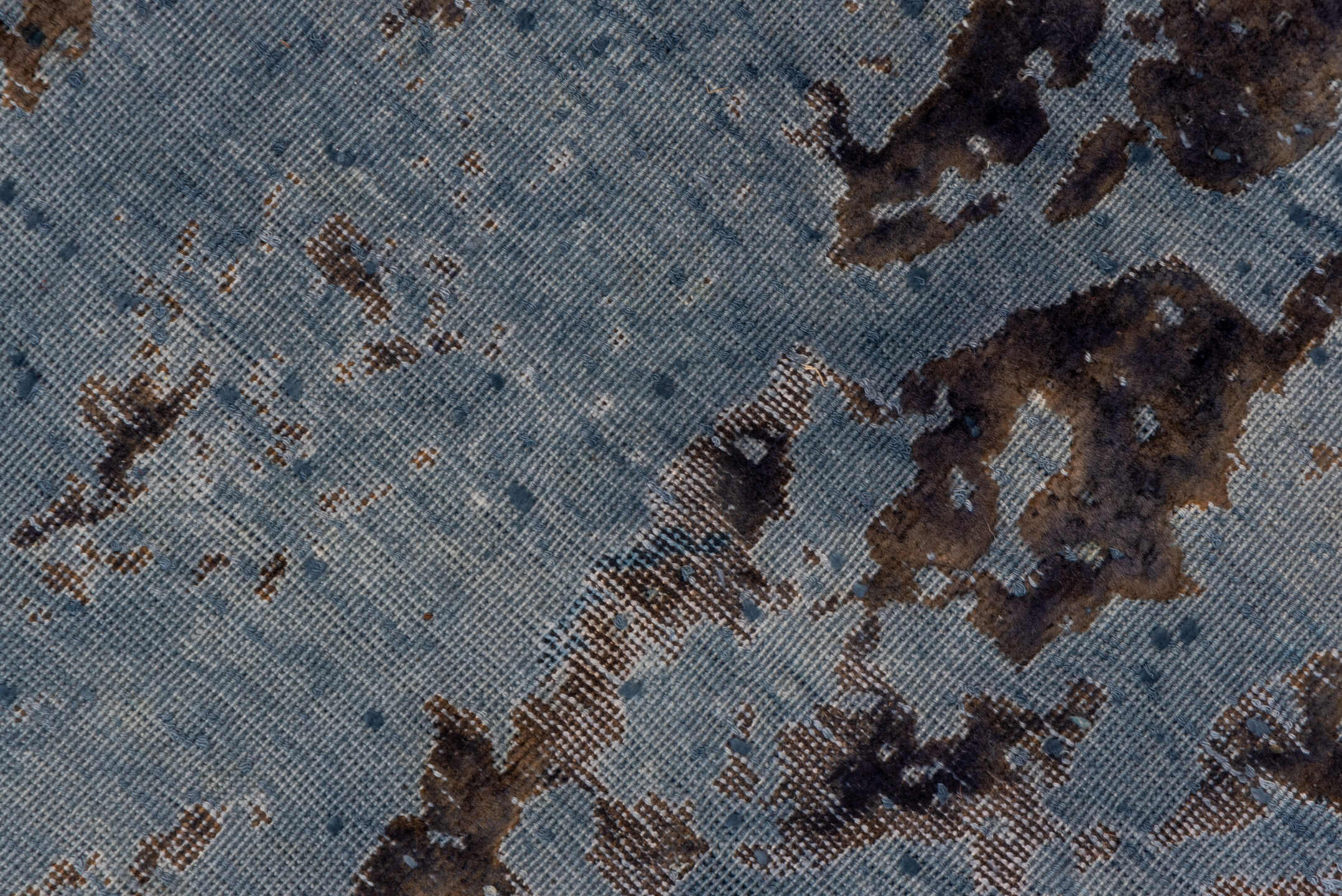 5' x 7' one-of-a-kind handmade vintage Overdyed rug. Color palette: blue, charcoal, slate, steel_blue, gray, black